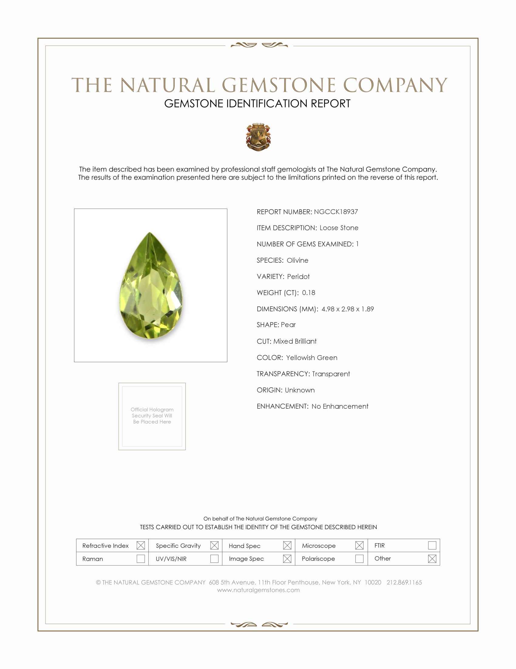 0.18 Ct. Yellowish Green Peridot from Pakistan