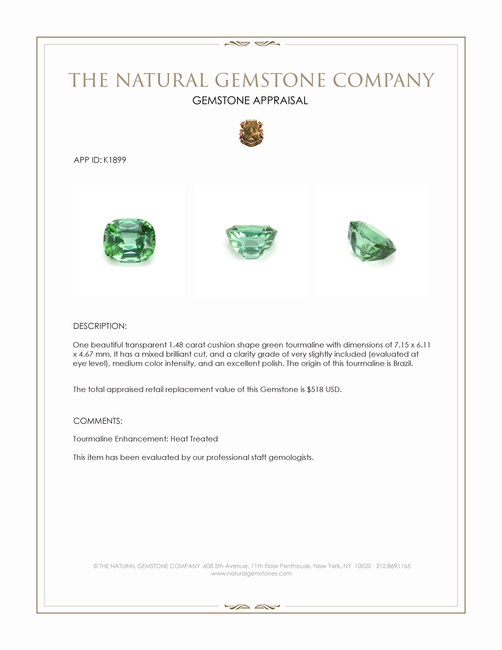 1.48 Ct. Tourmaline from Brazil