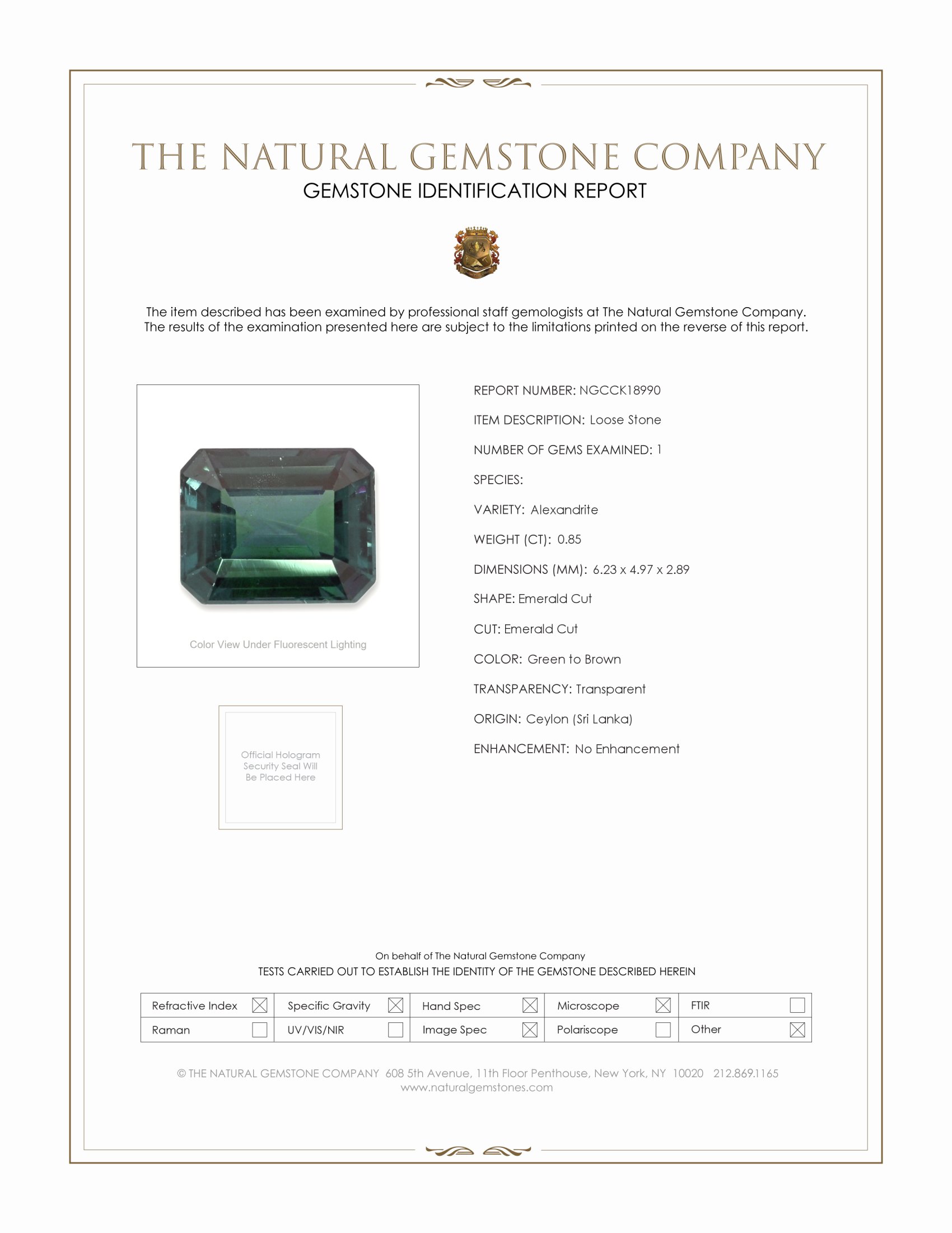 0.85 Ct. Alexandrite from Brazil