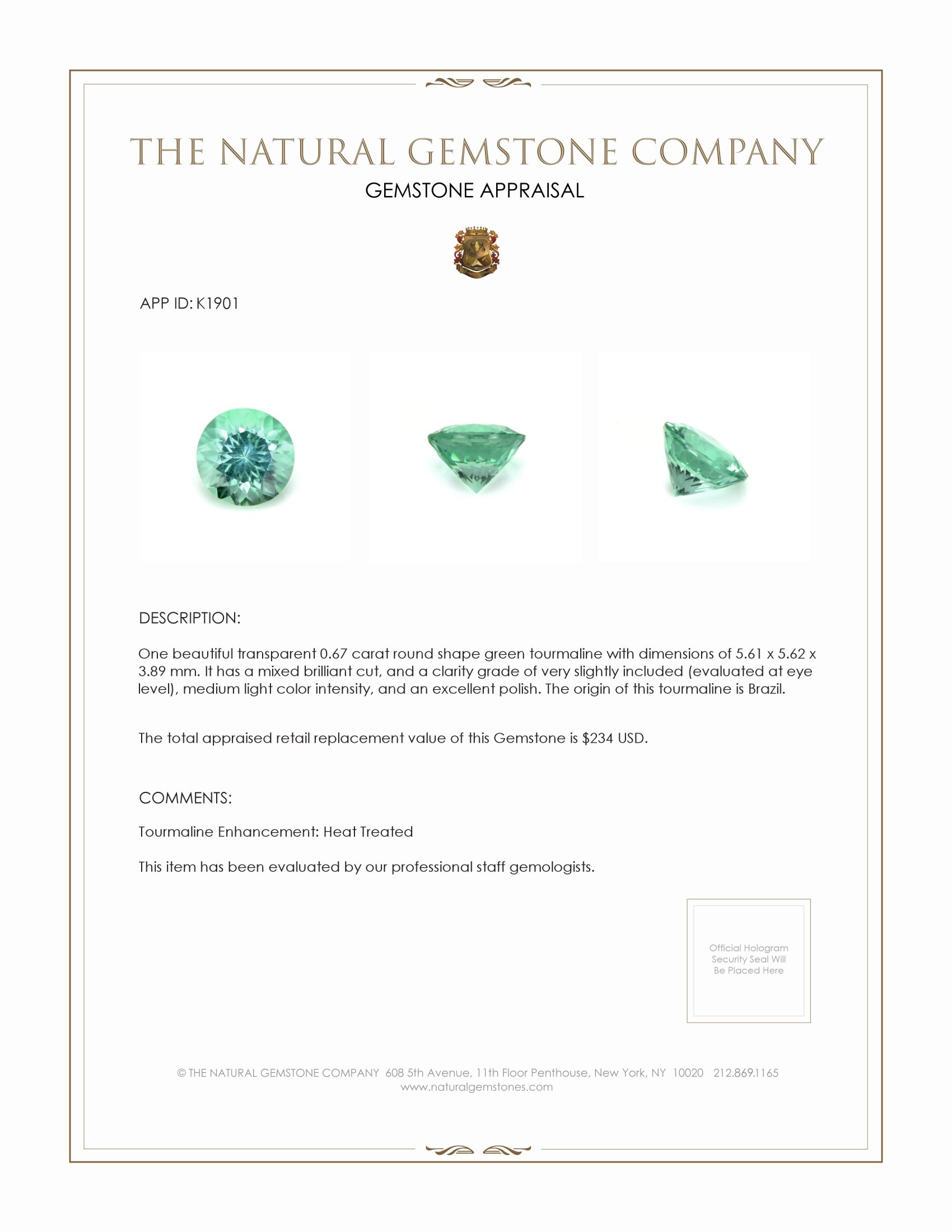 0.67 Ct. Tourmaline from Brazil