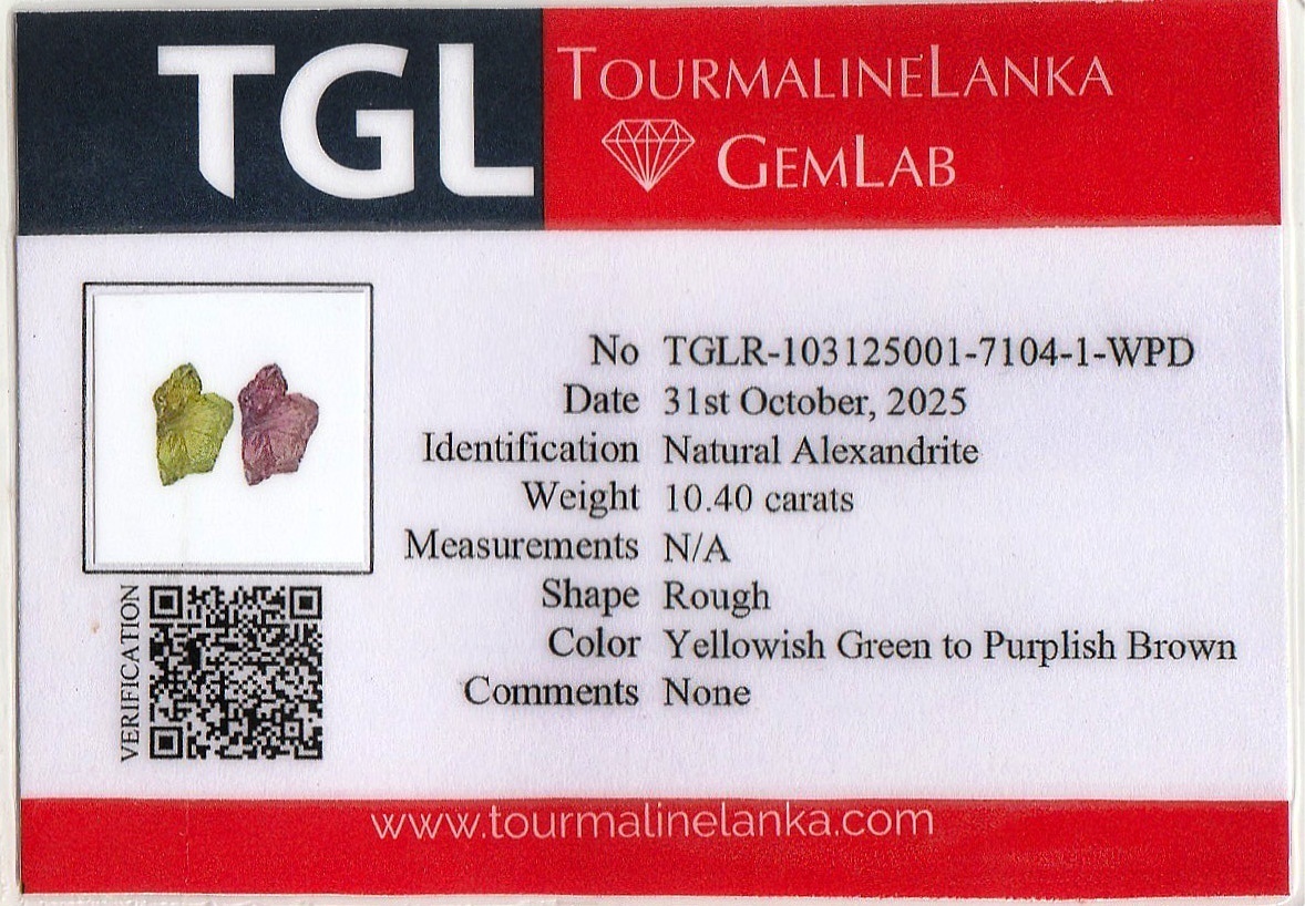 10.41 Ct. Alexandrite Crystal from Ceylon (Sri Lanka)