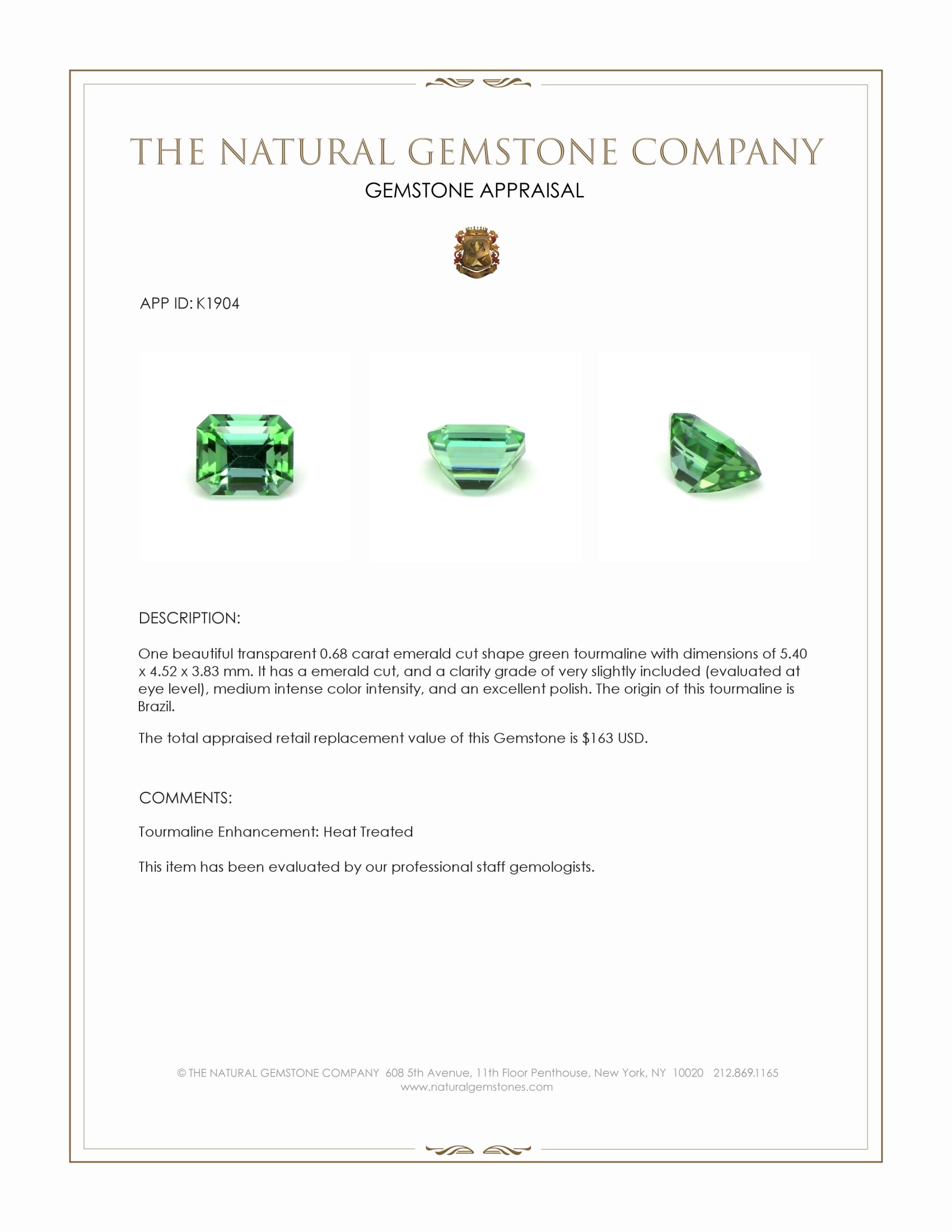 0.68 Ct. Tourmaline from Brazil