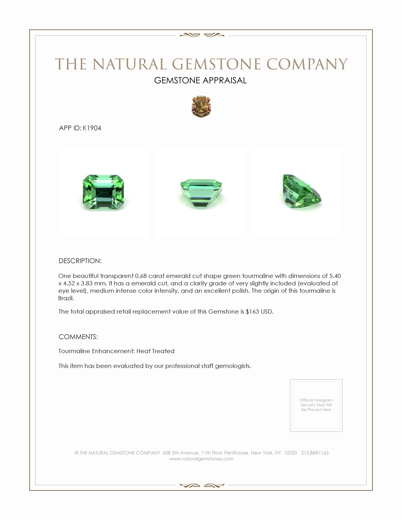 0.68 Ct. Tourmaline from Brazil