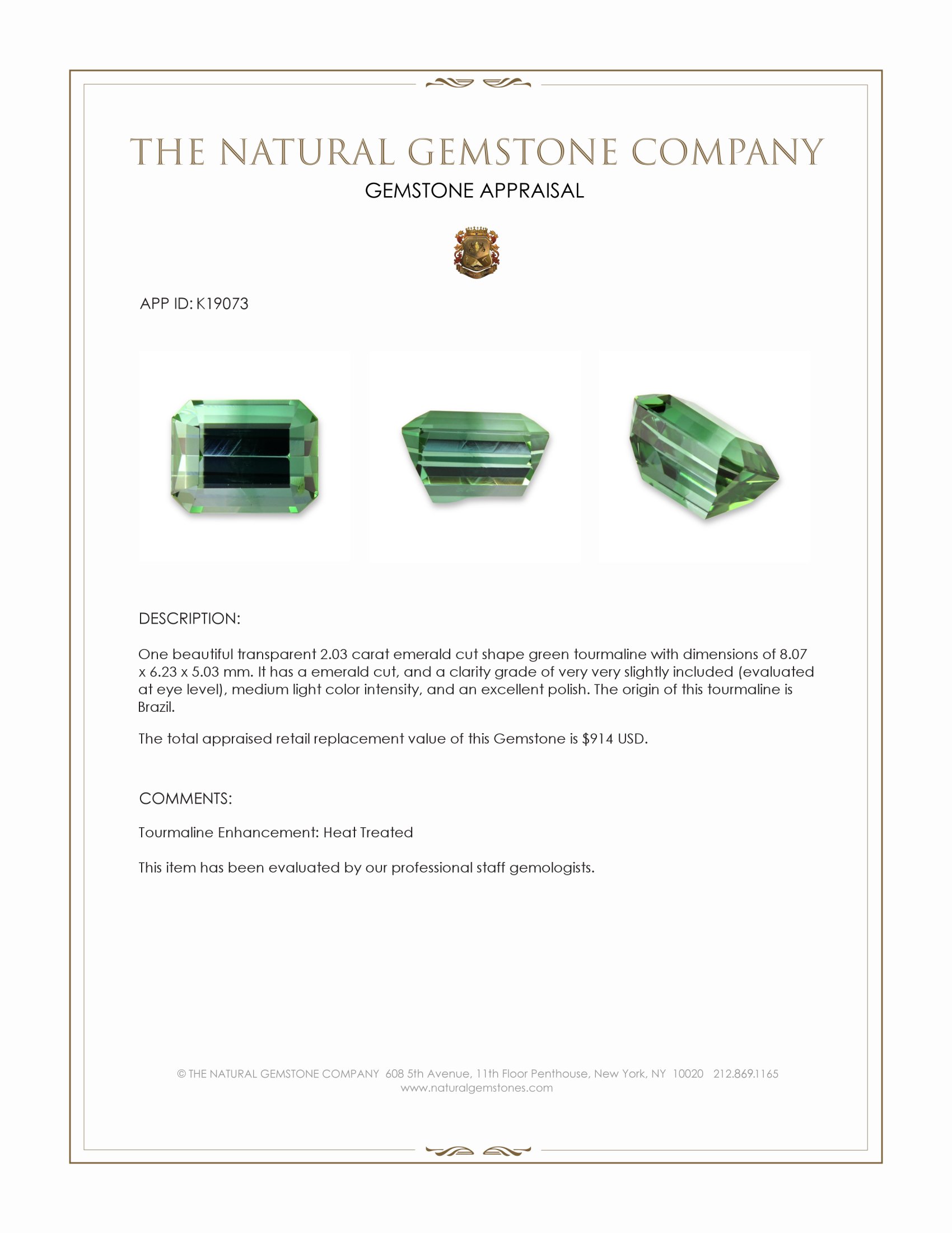 2.03 Ct. Green Tourmaline from Brazil