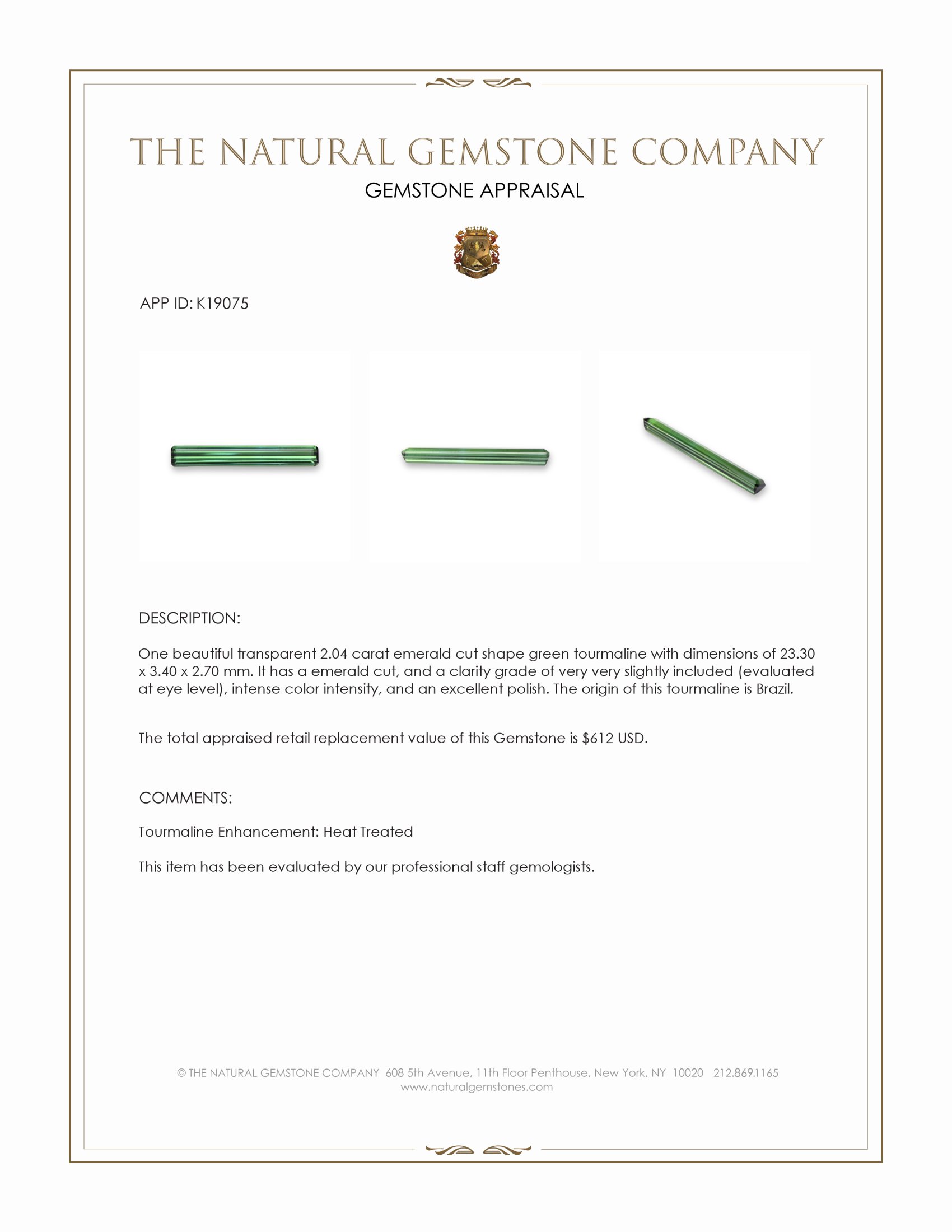 2.04 Ct. Green Tourmaline from Brazil