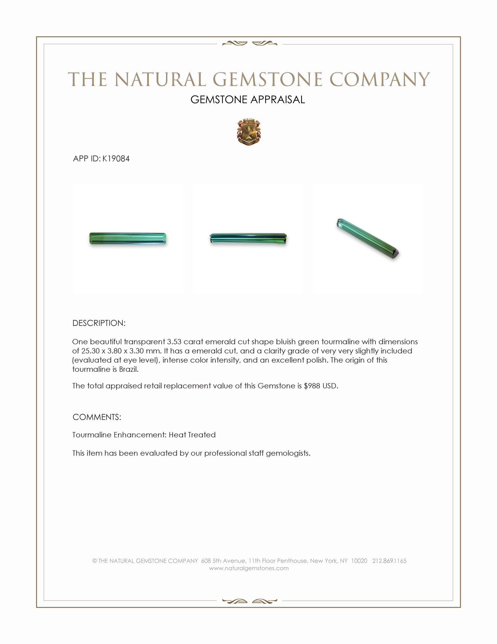 3.53 Ct. Tourmaline from Brazil