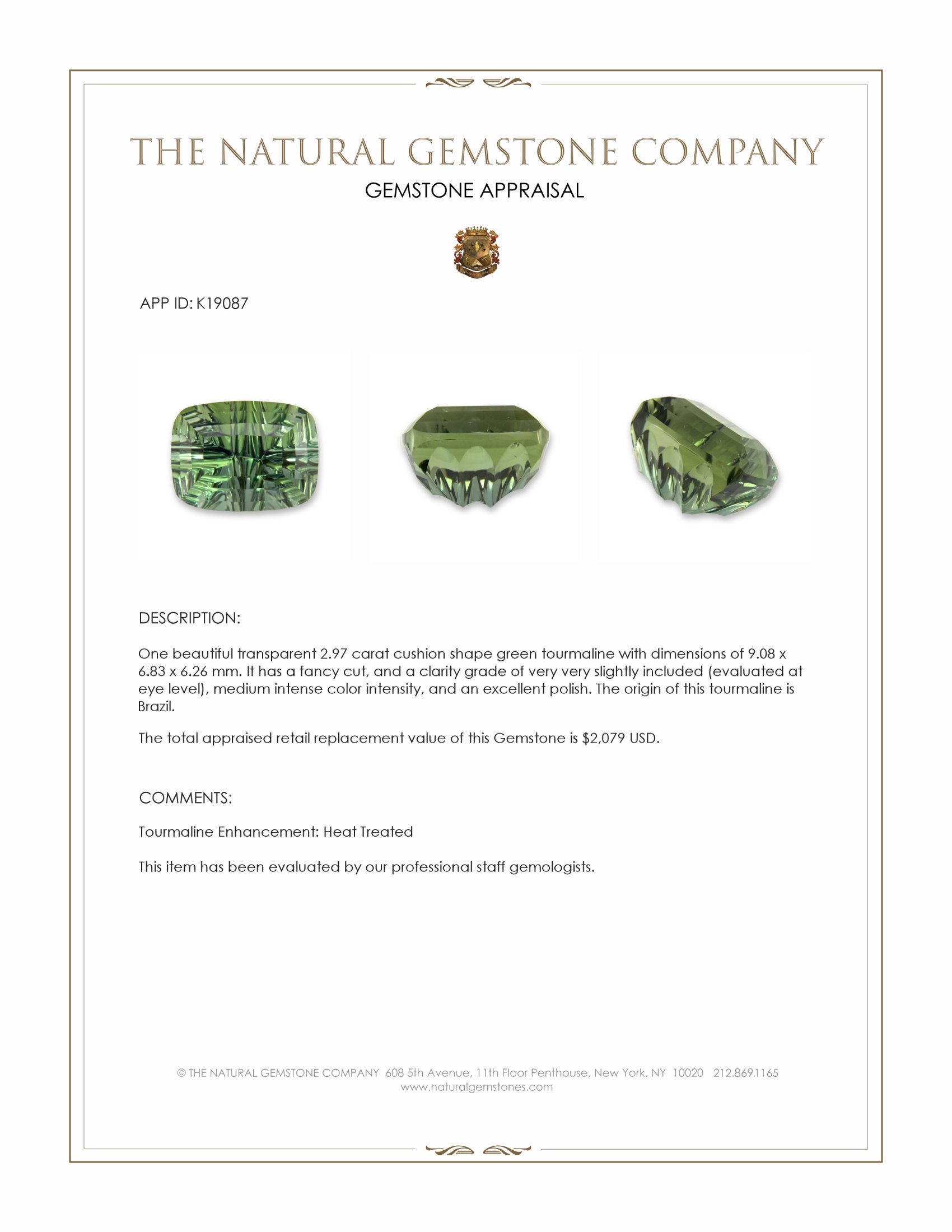 2.97 Ct. Tourmaline from Brazil