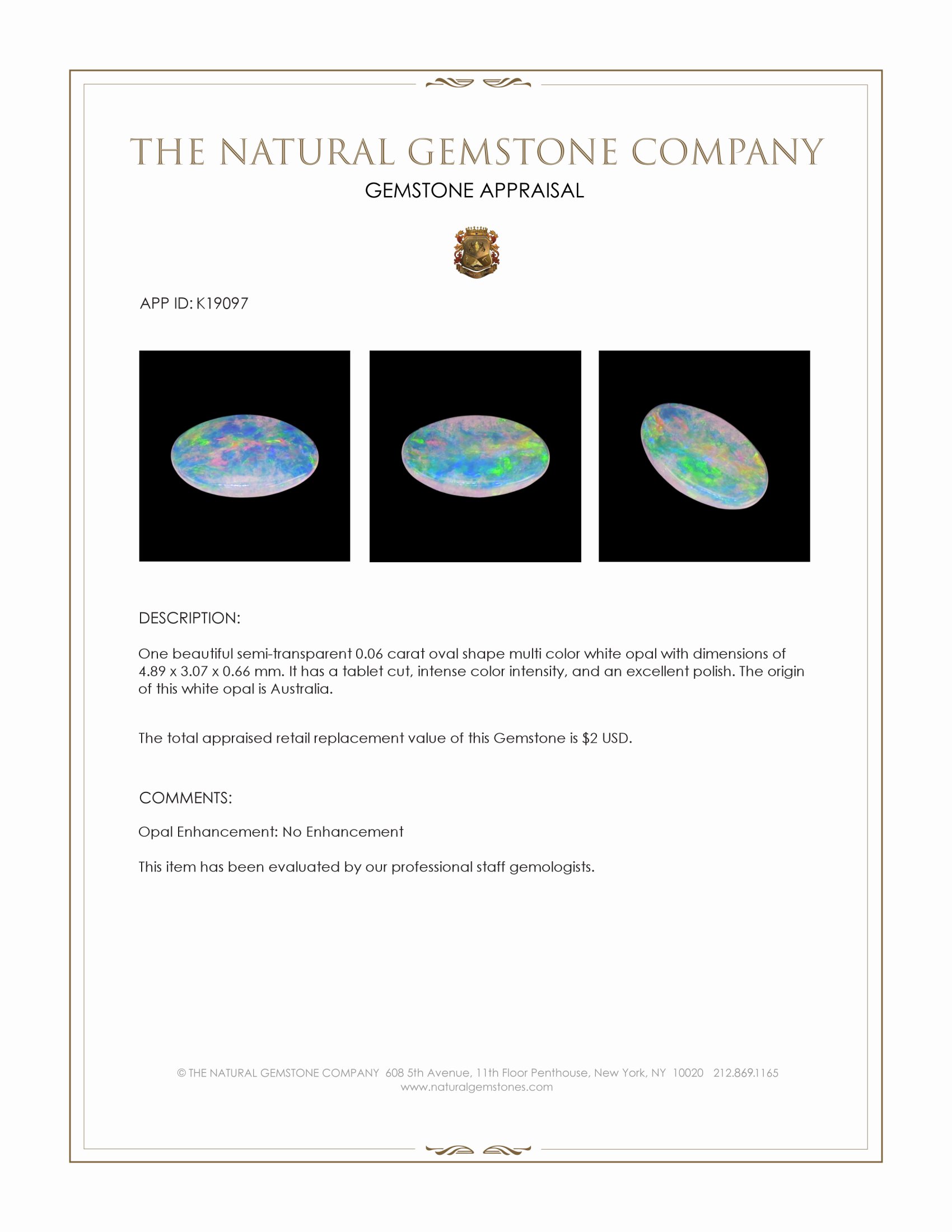 0.06 Ct. White Opal from Australia