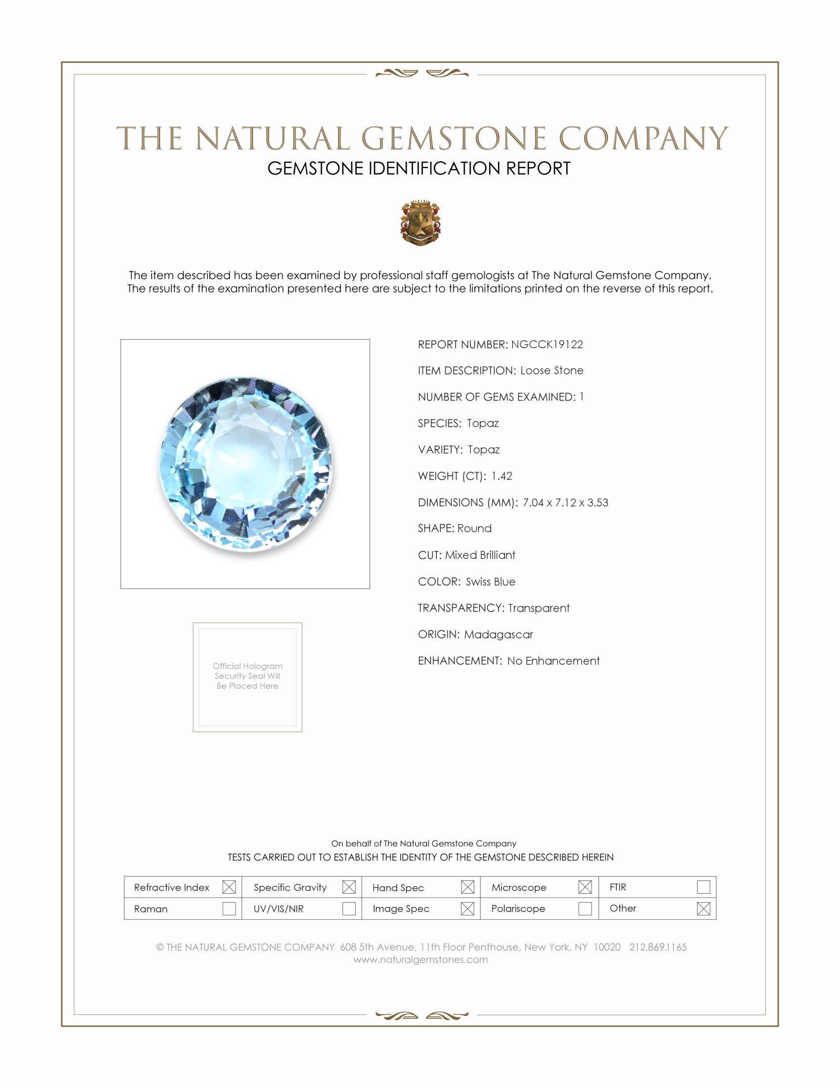 1.42 Ct. Topaz from Madagascar