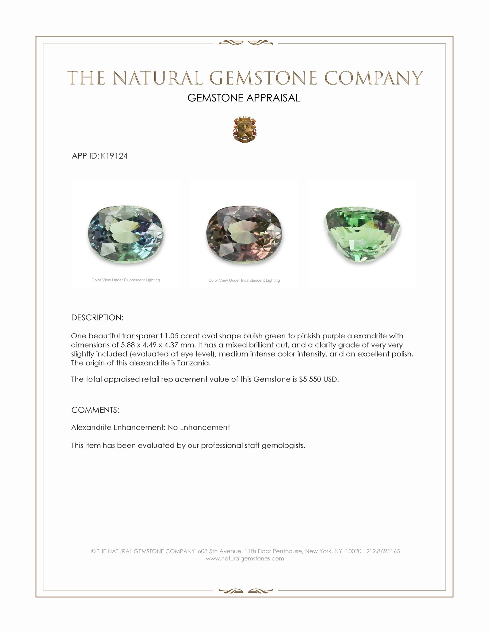 1.05 Ct. Alexandrite from Tanzania