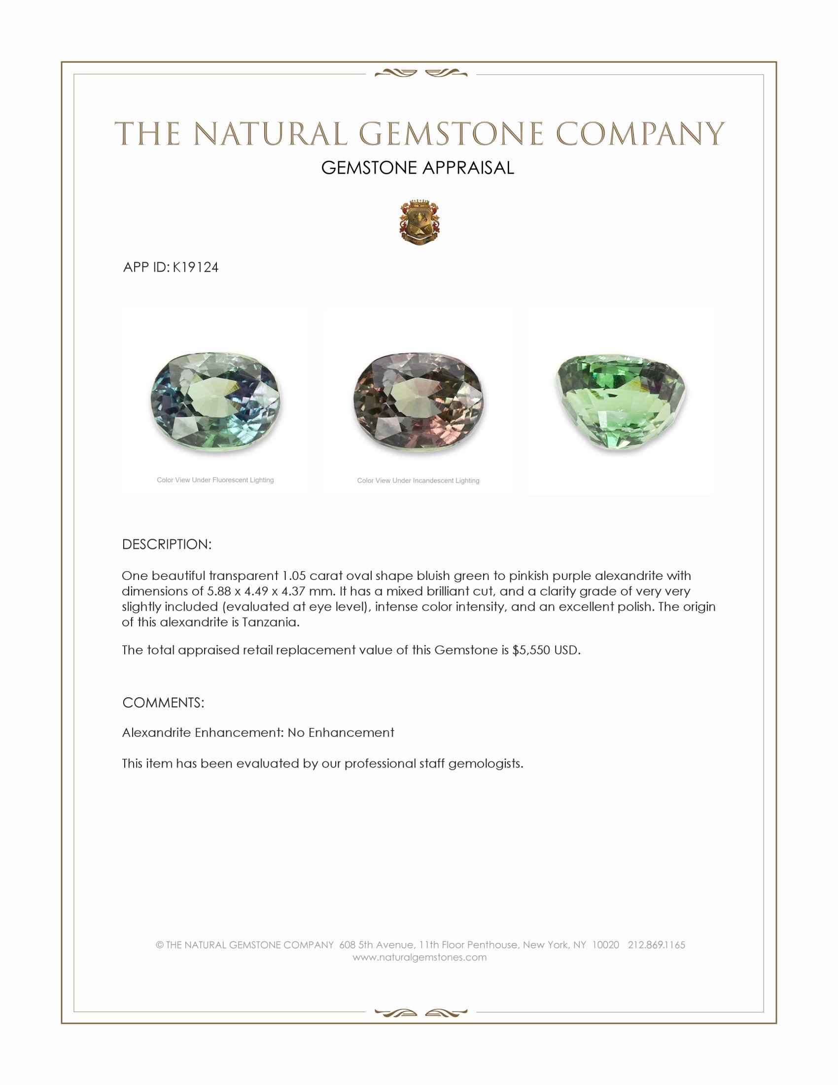 1.05 Ct. Alexandrite from Tanzania