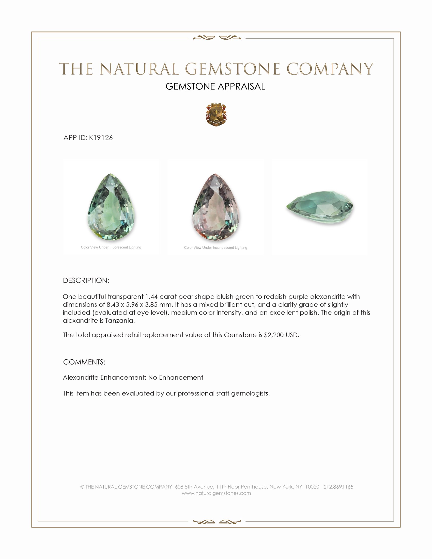 1.44 Ct. Alexandrite from Tanzania