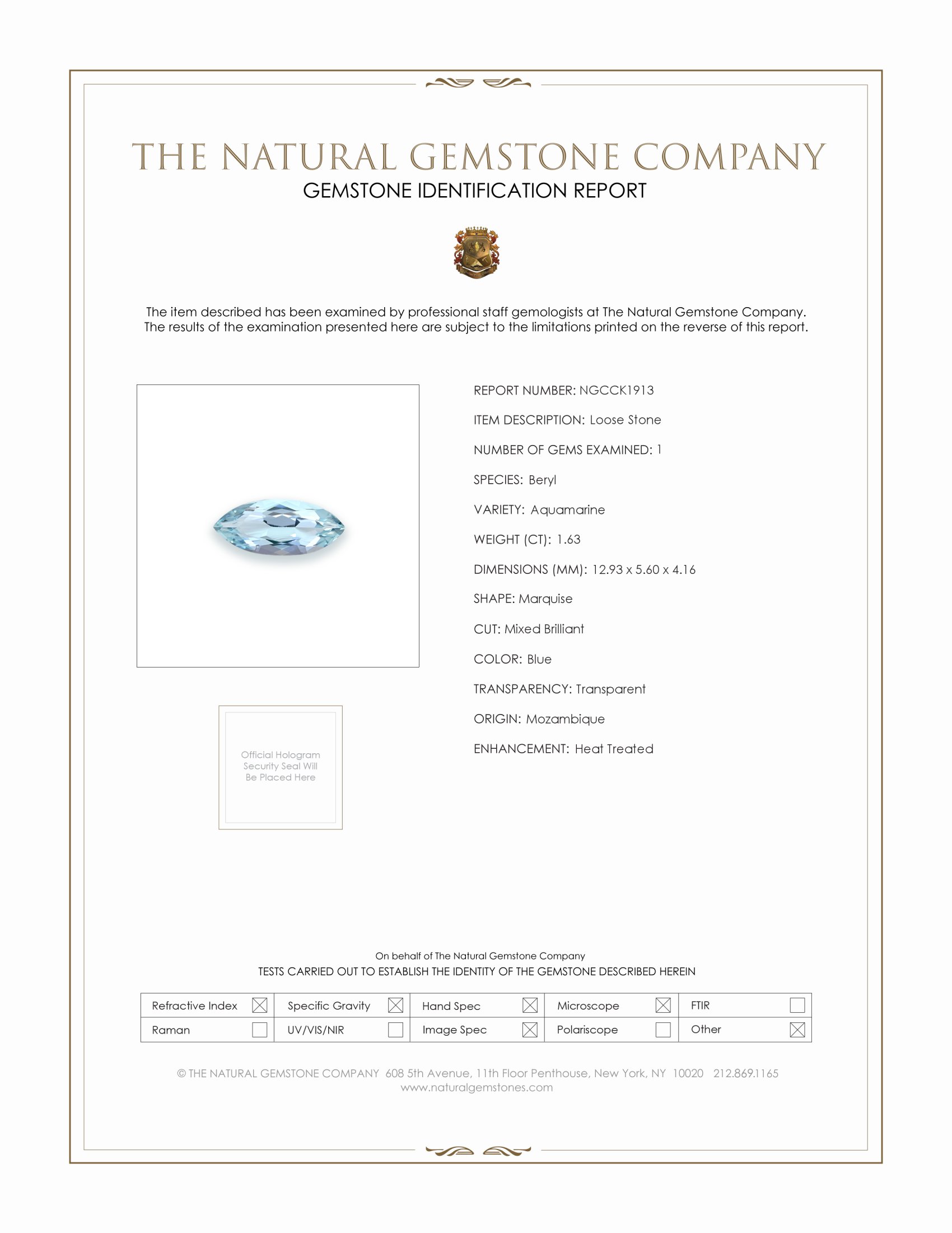 1.63 Ct. Aquamarine from Mozambique