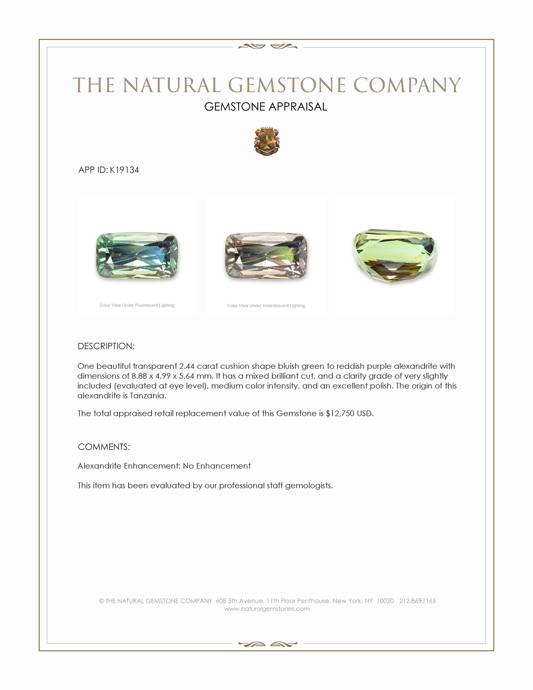 2.44 Ct. Alexandrite from Tanzania