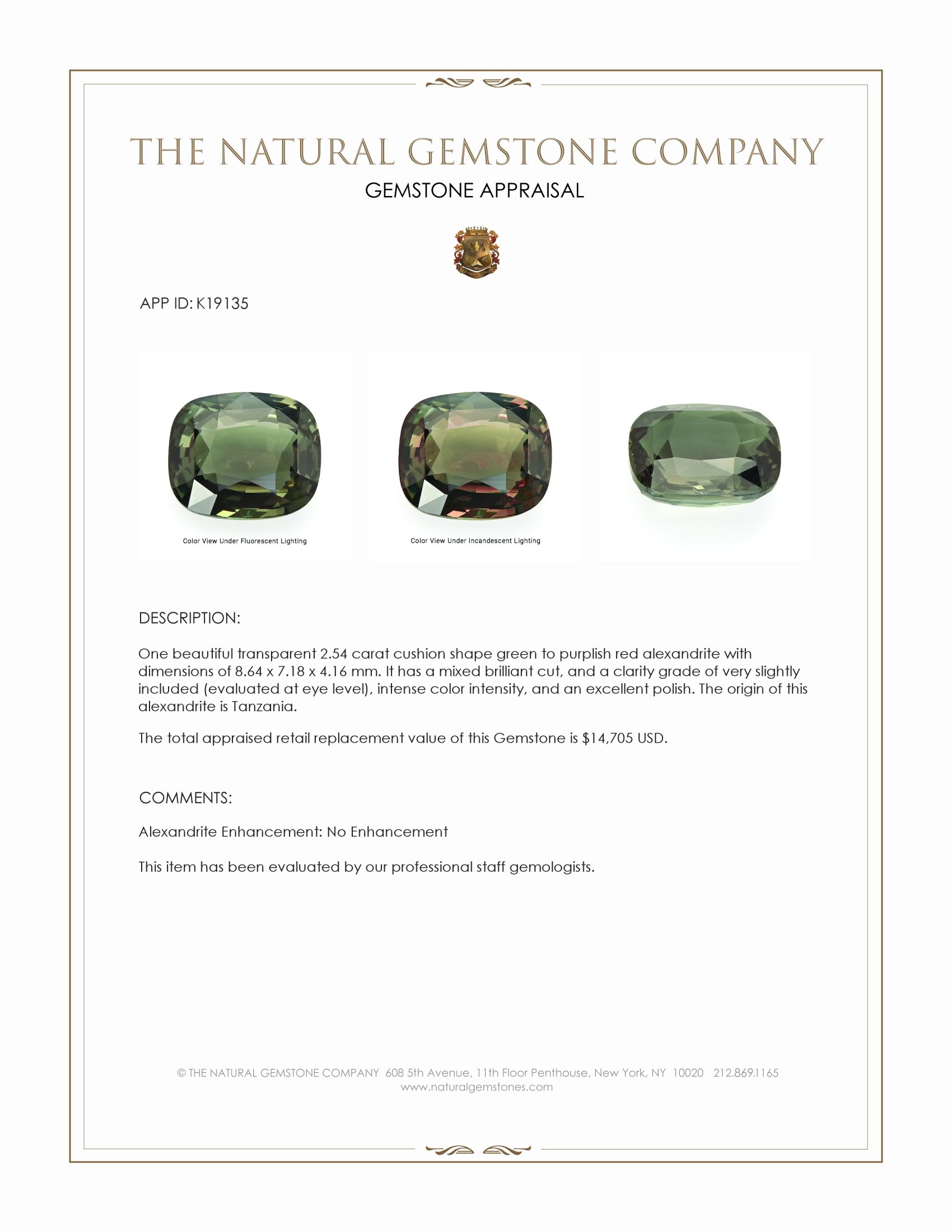 2.54 Ct. Alexandrite from Tanzania
