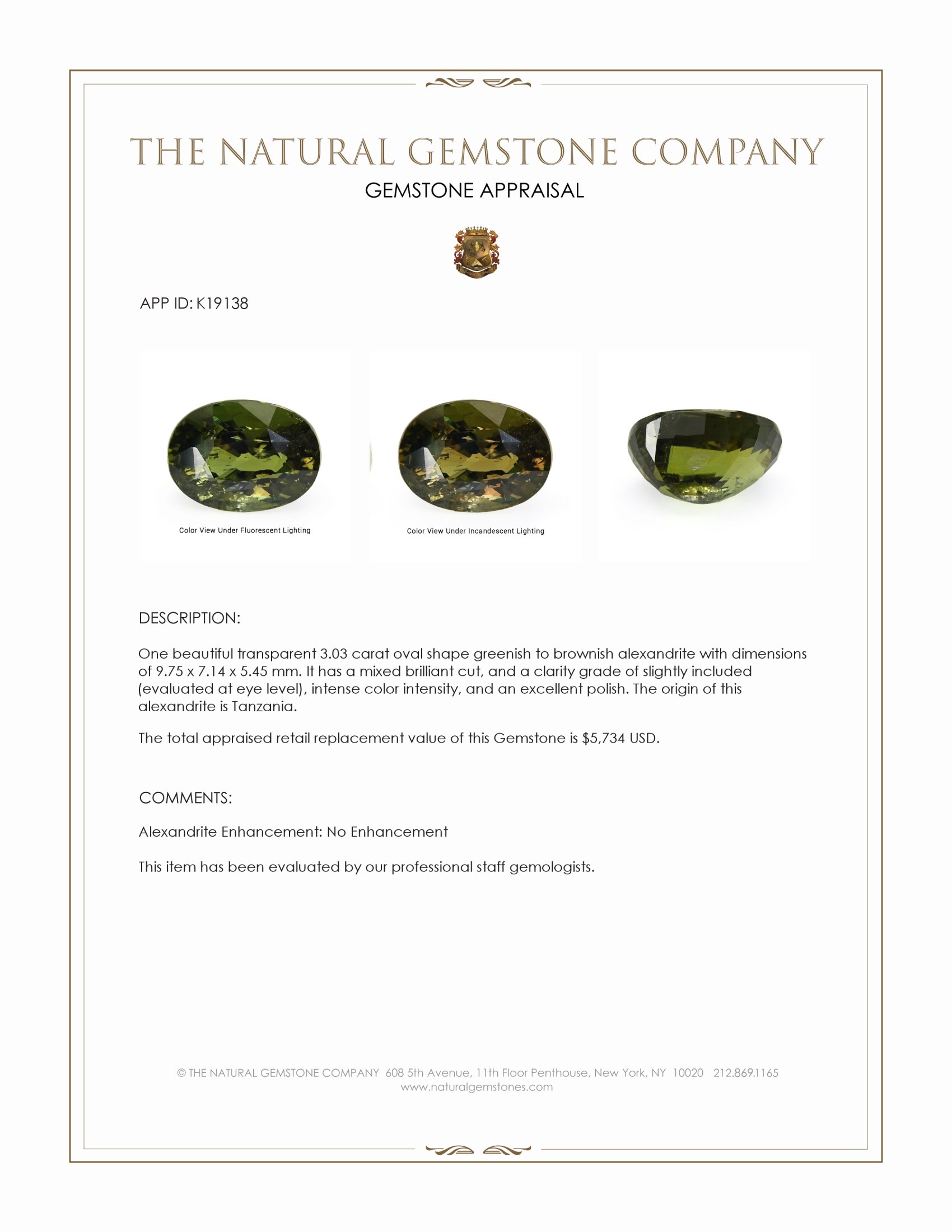 3.03 Ct. Alexandrite from Tanzania