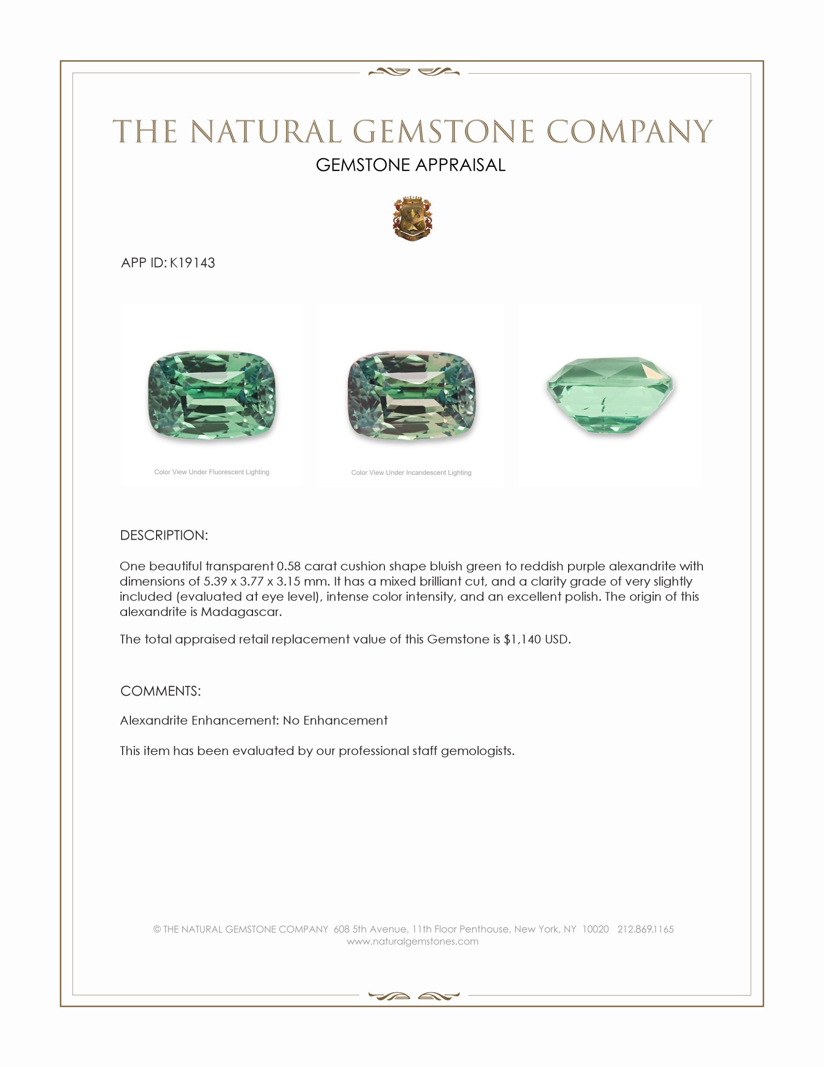 0.58 Ct. Alexandrite from Madagascar