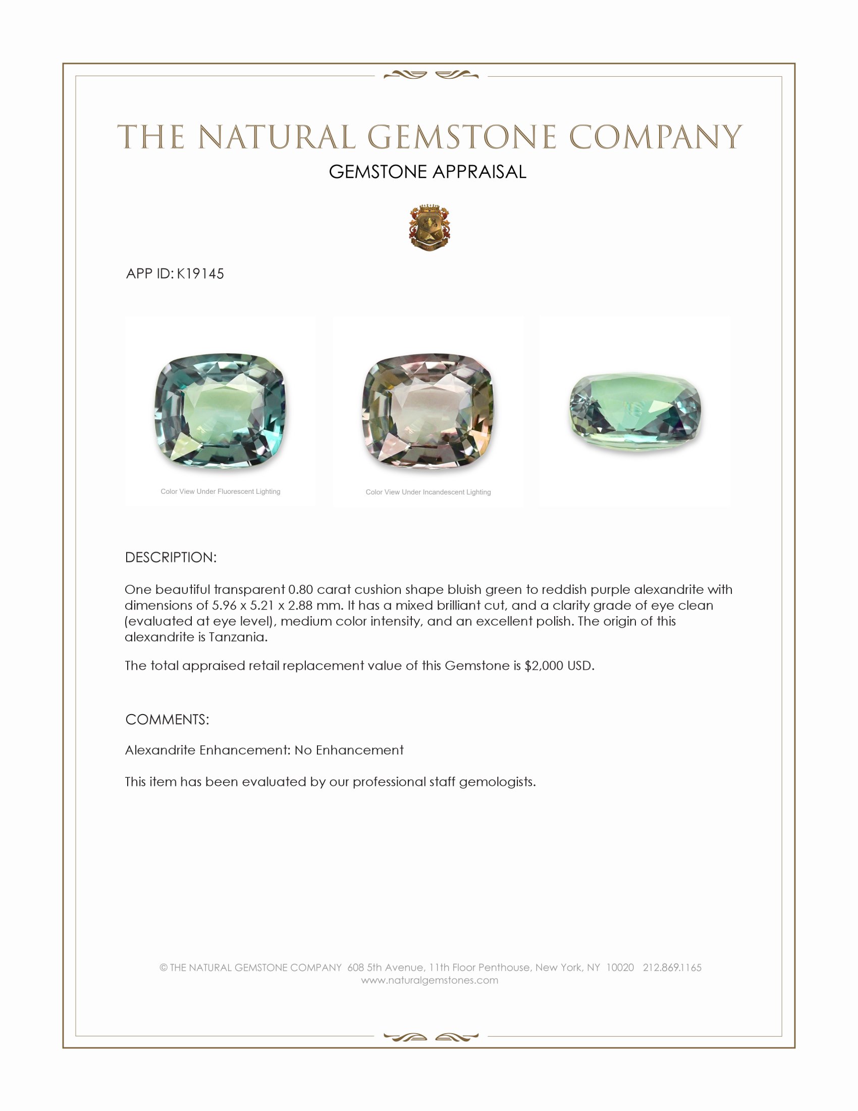 0.80 Ct. Alexandrite from Tanzania