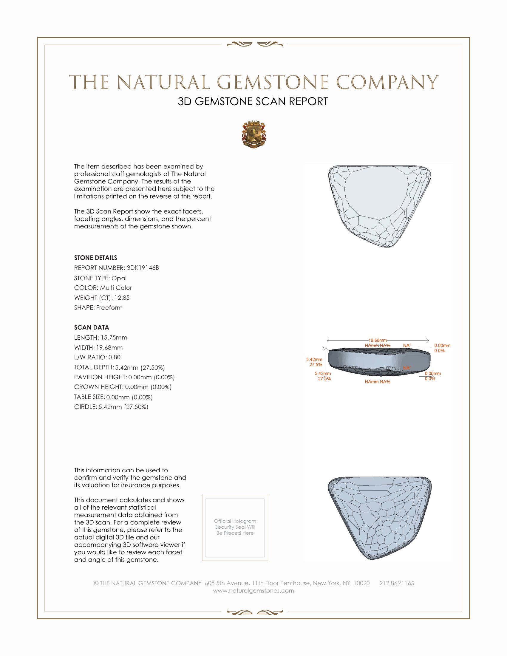 12.85 Ct. Black Opal from Australia