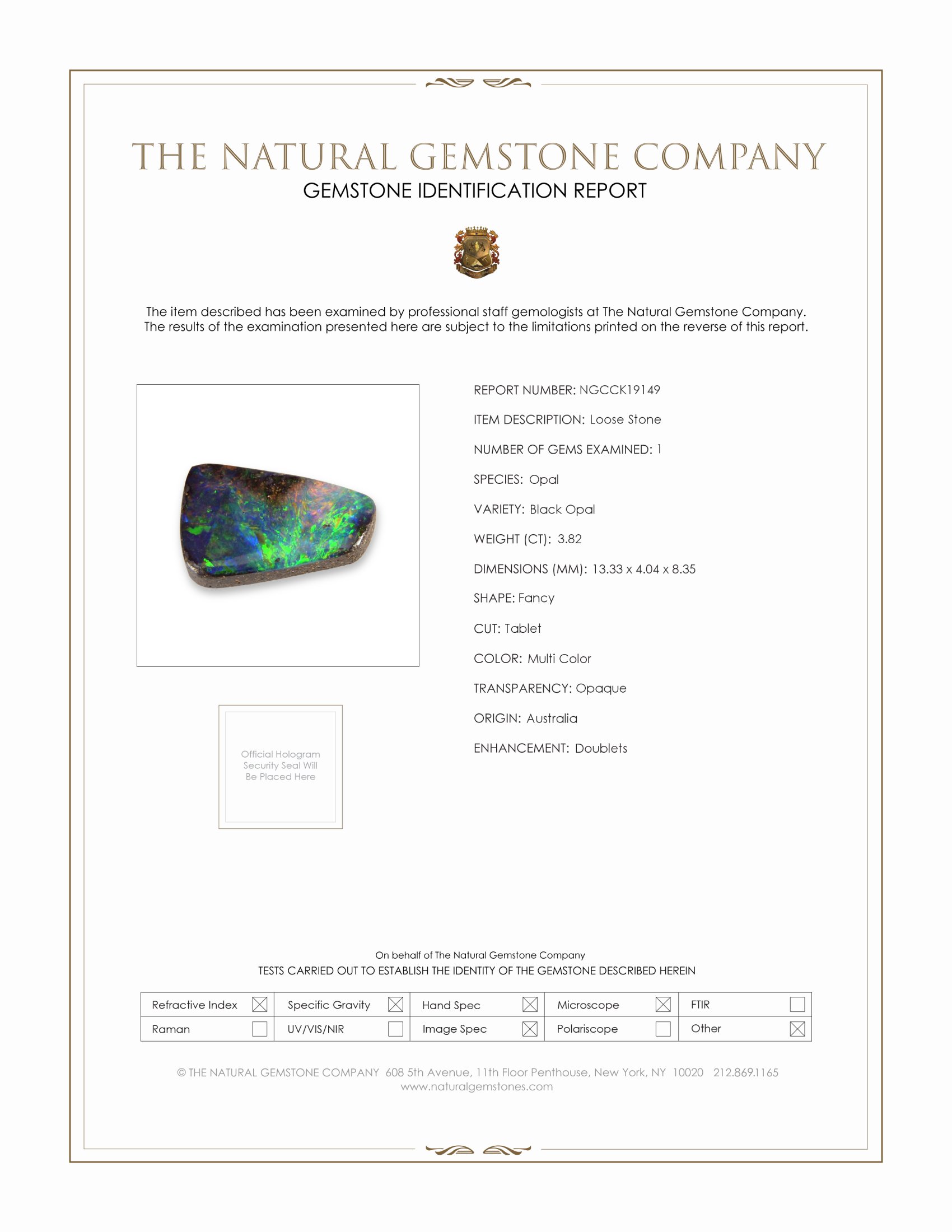 3.82 Ct. Multi Color Black Opal from Australia