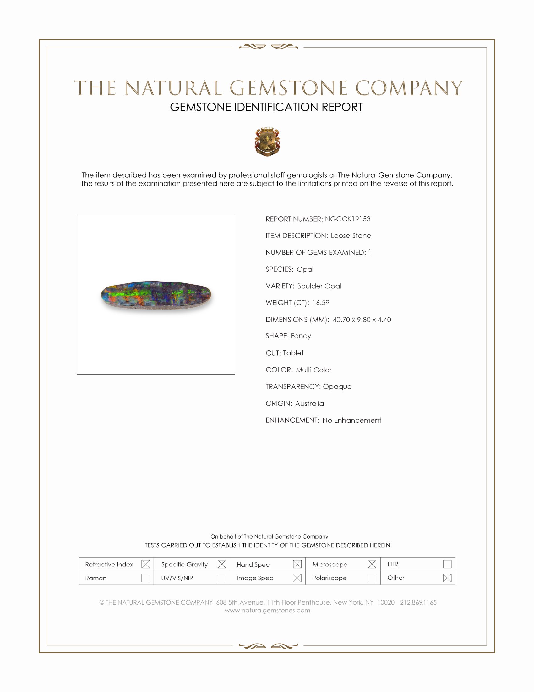 16.59 Ct. Multi Color Boulder Opal (Ironstone Opal) from Australia