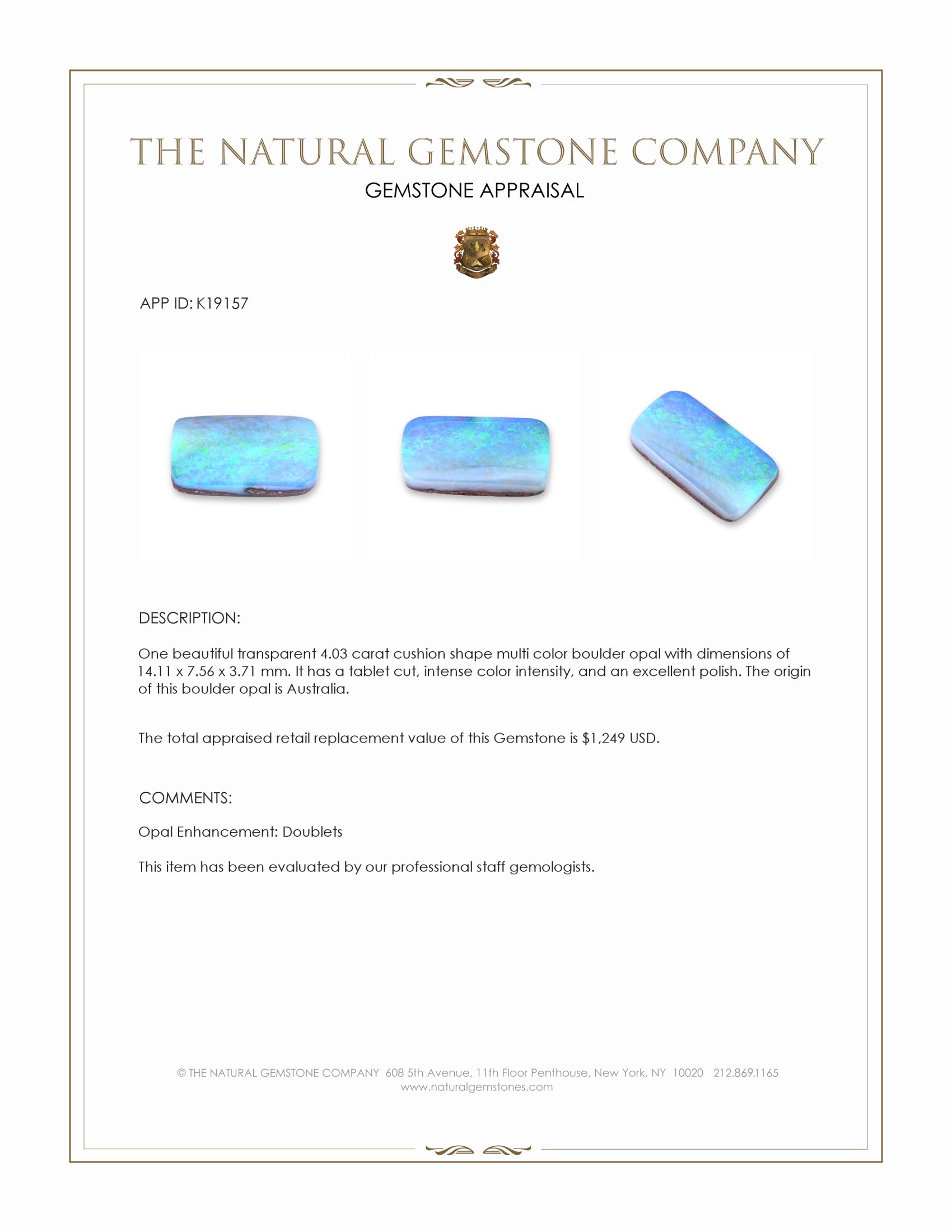 4.03 Ct. Boulder Opal from Australia