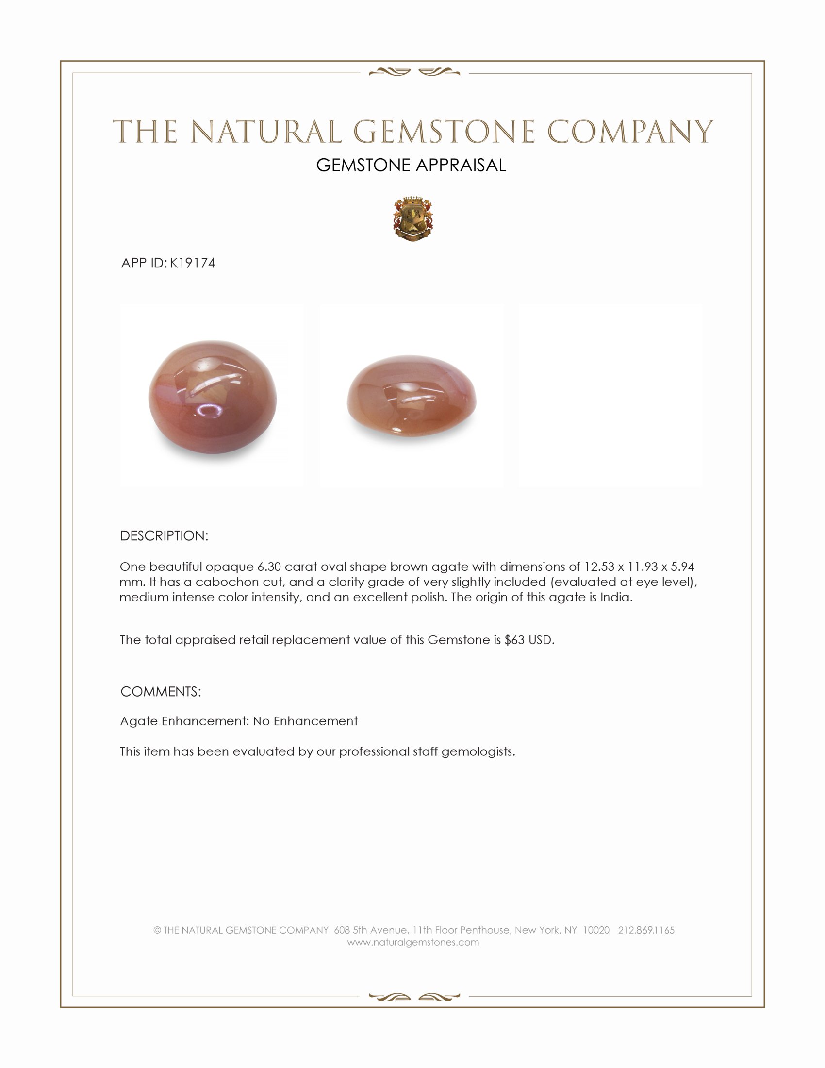 6.30 Ct. Brown Cabochon Agate from India