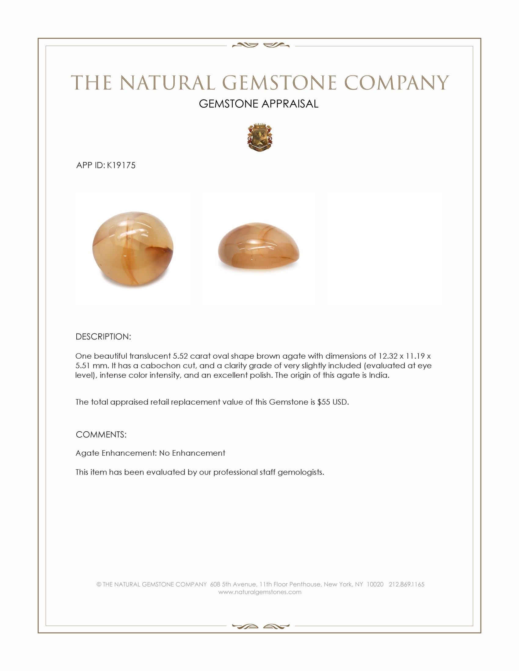 5.52 Ct. Brown Cabochon Agate from India