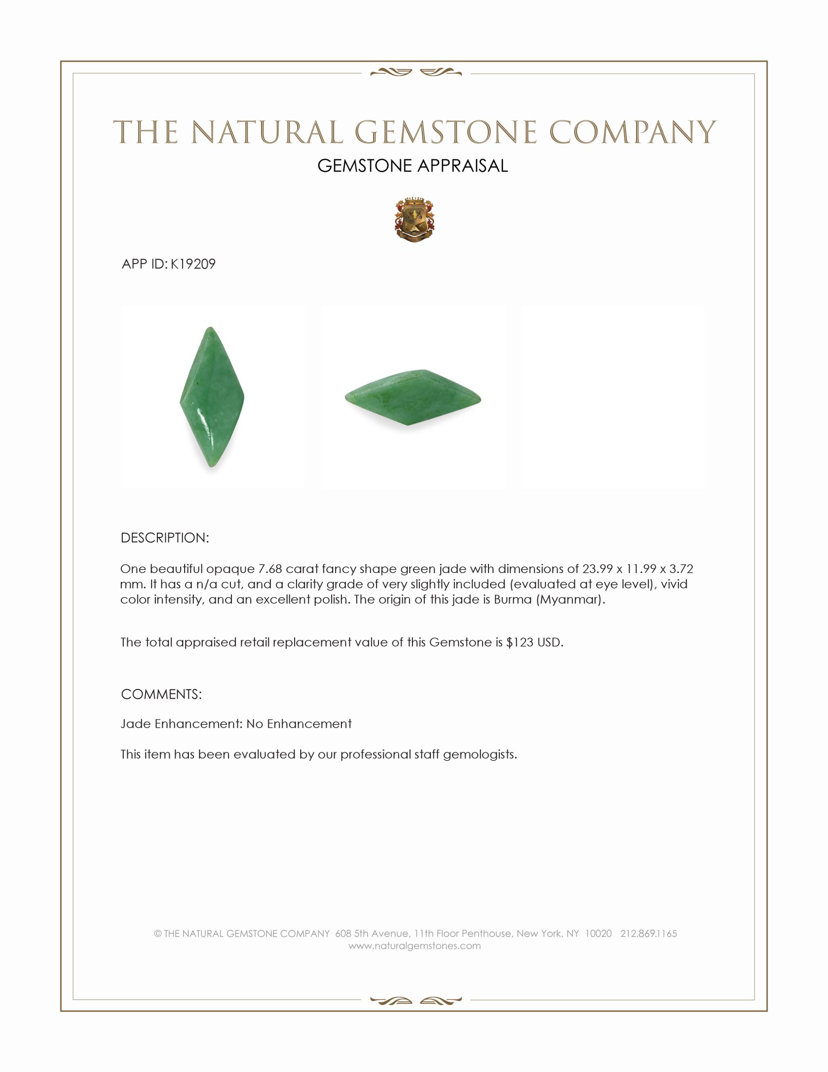 7.68 Ct. Cabochon Jade from Burma (Myanmar)