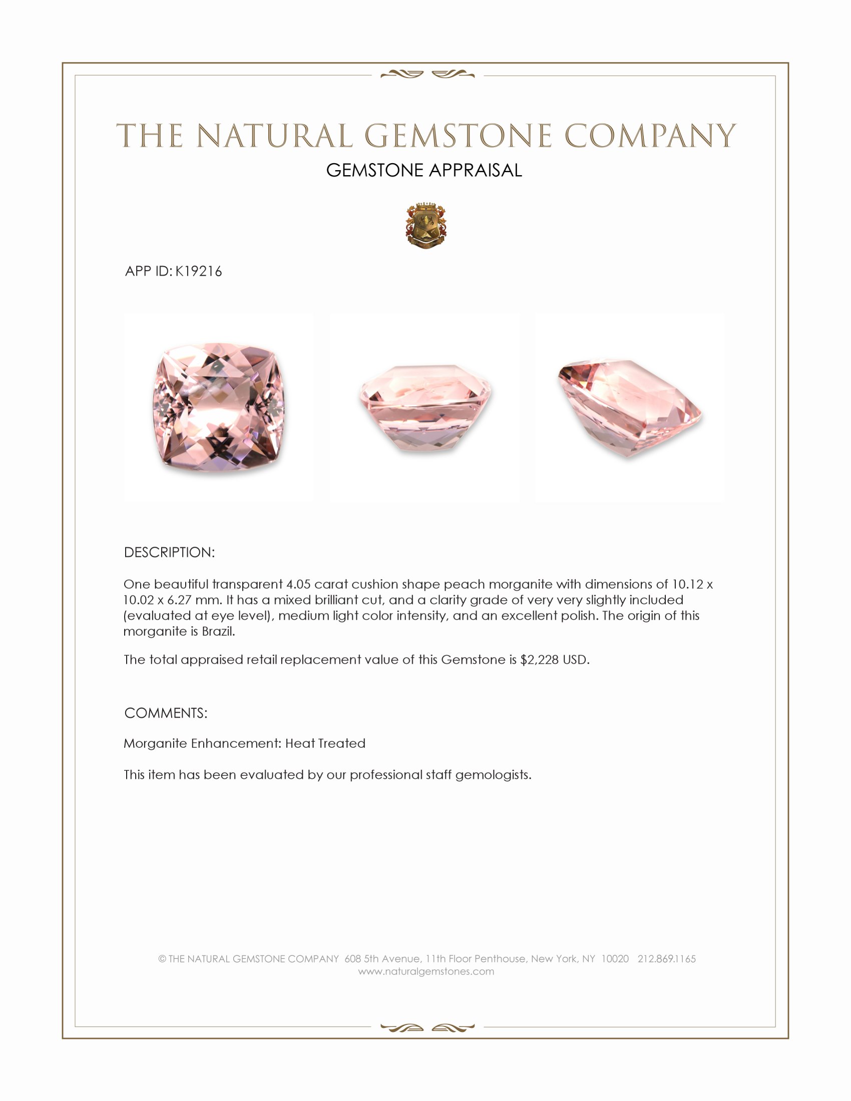 4.05 Ct. Morganite from Brazil