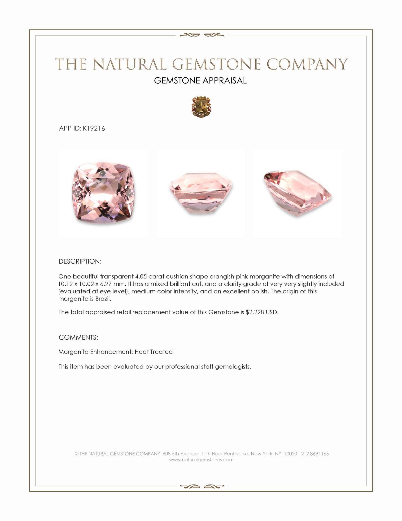 4.05 Ct. Morganite from Brazil