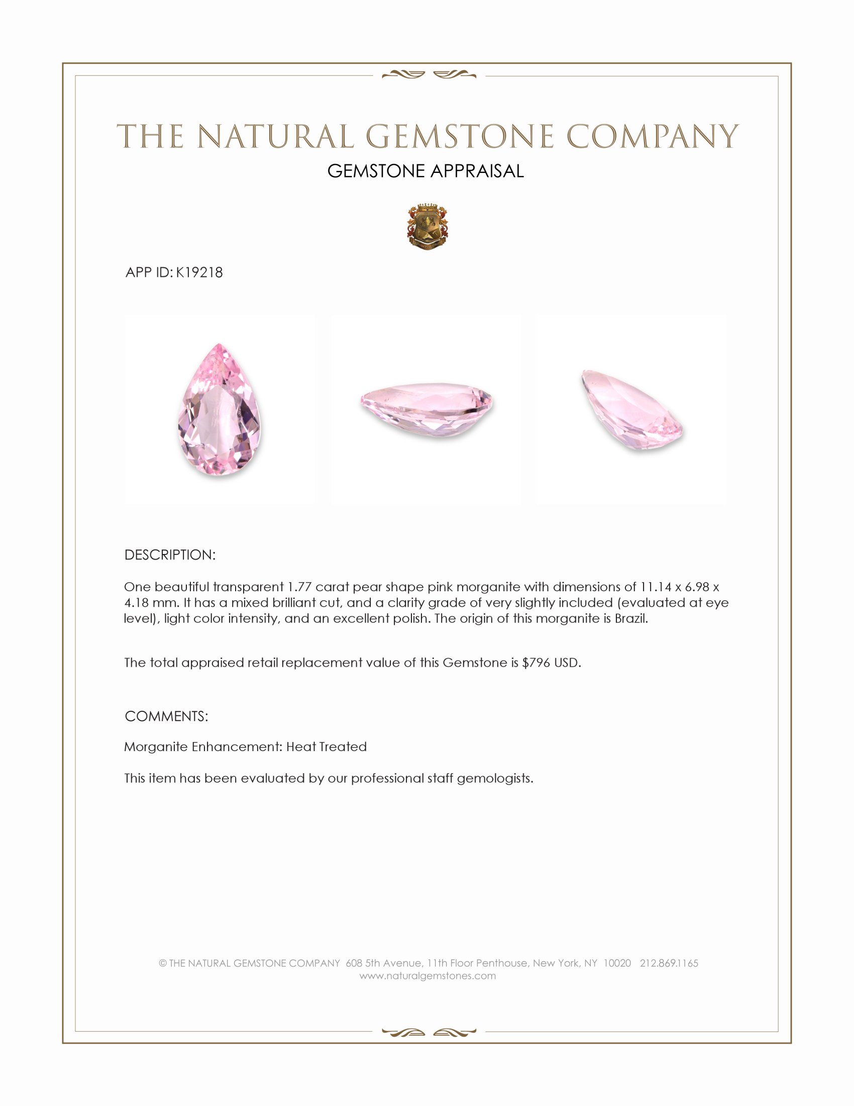 1.77 Ct. Pink Morganite from Brazil