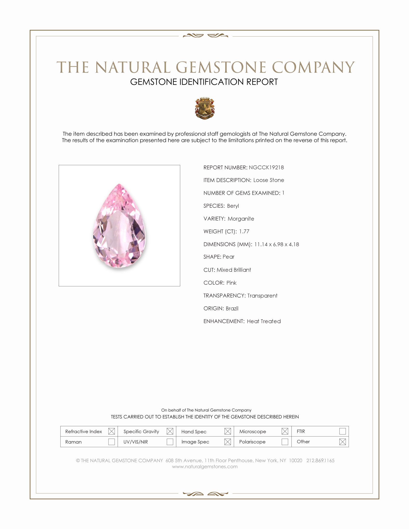 1.77 Ct. Morganite from Brazil
