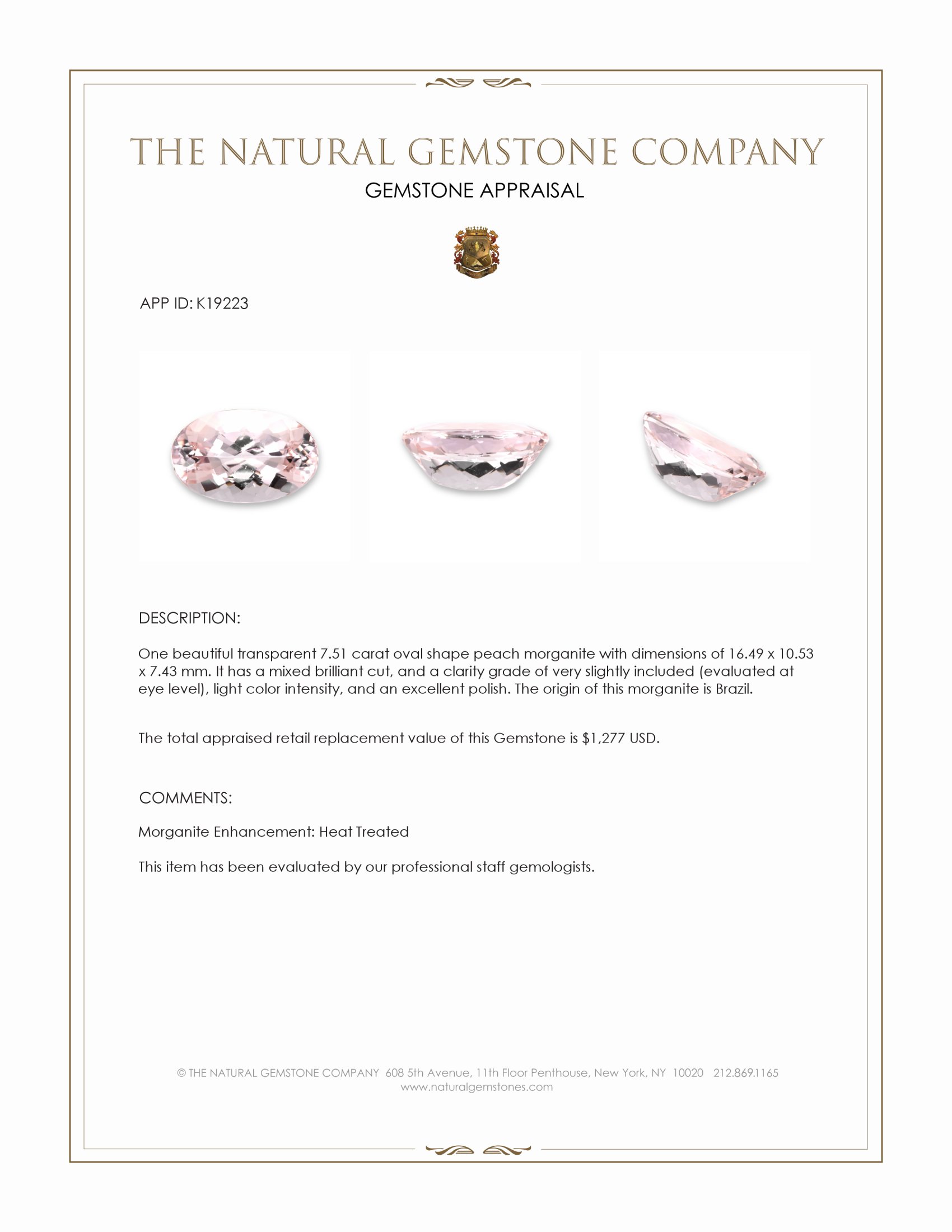 7.51 Ct. Morganite from Brazil