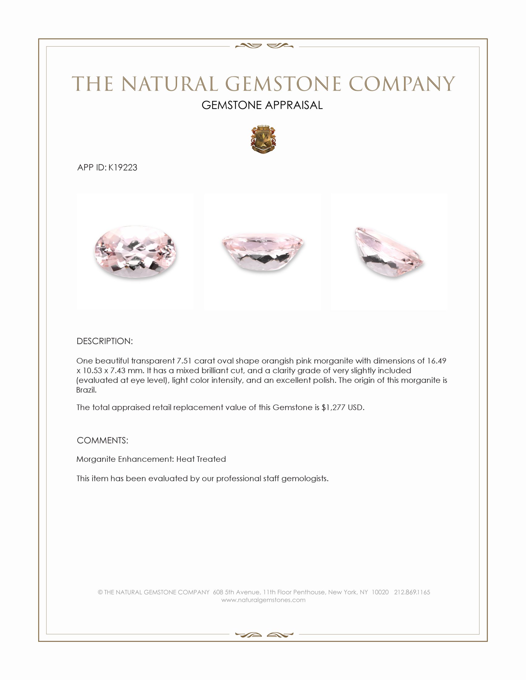 7.51 Ct. Morganite from Brazil