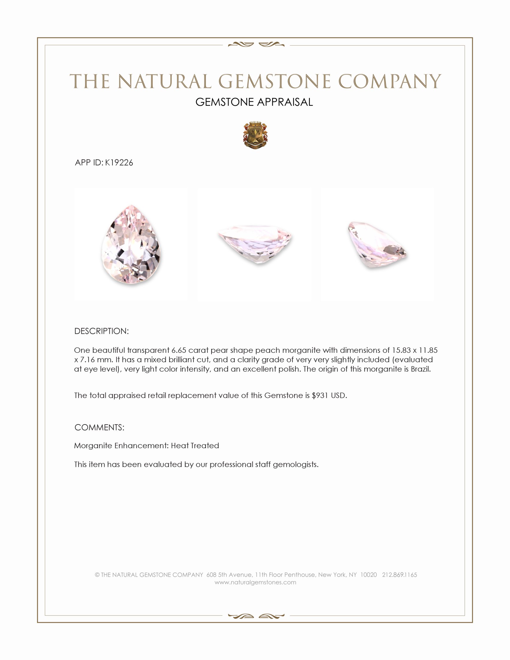 6.65 Ct. Morganite from Brazil