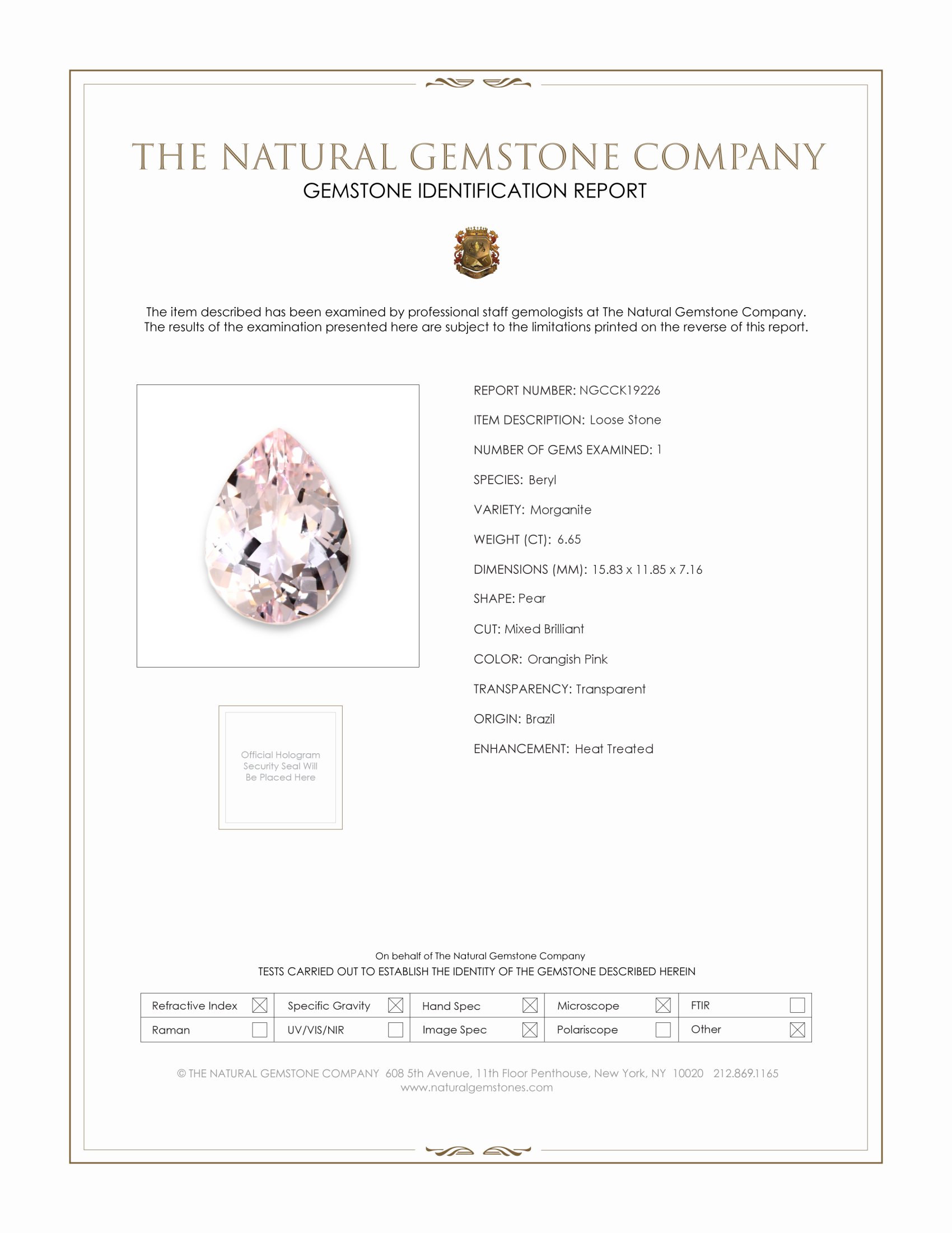 6.65 Ct. Morganite from Brazil