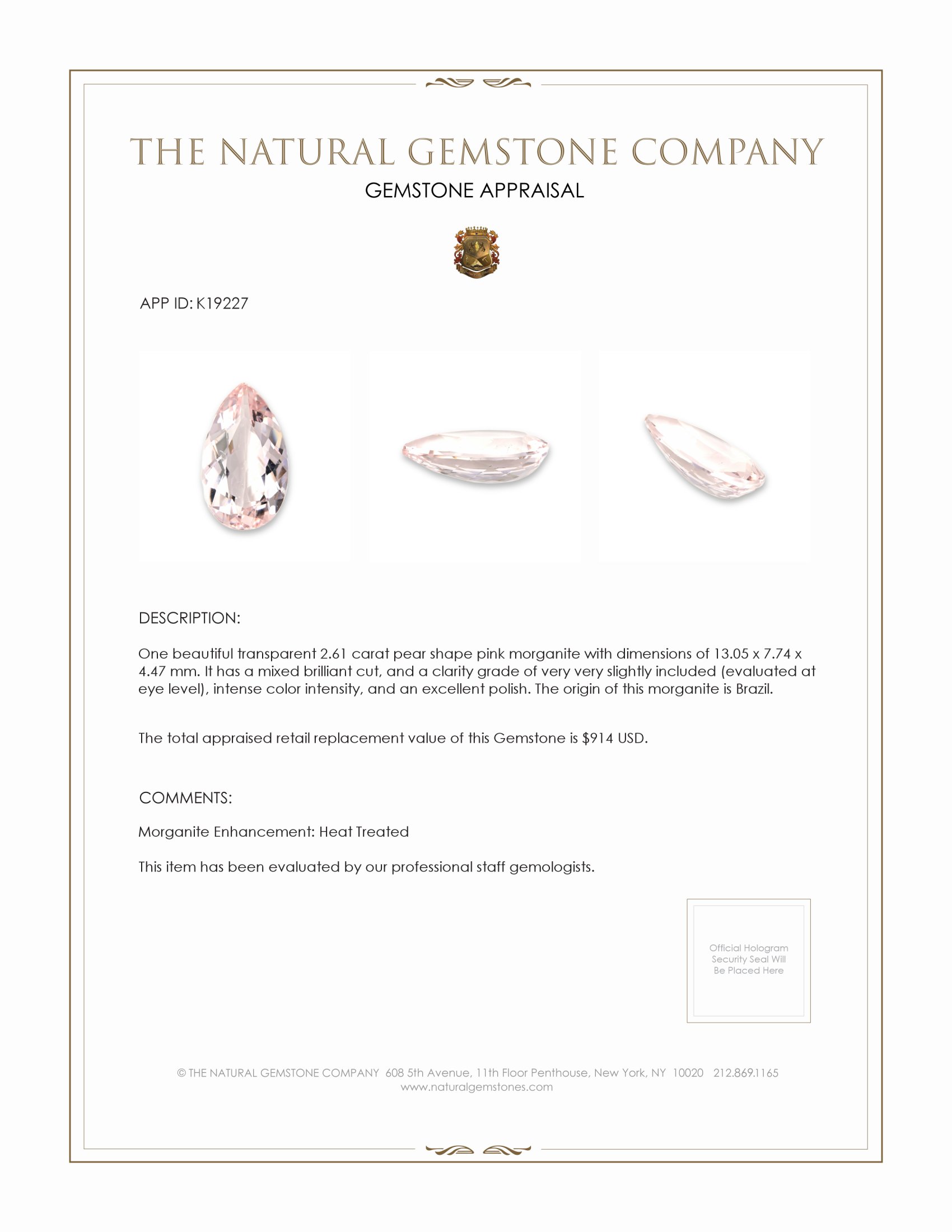 2.61 Ct. Morganite from Brazil