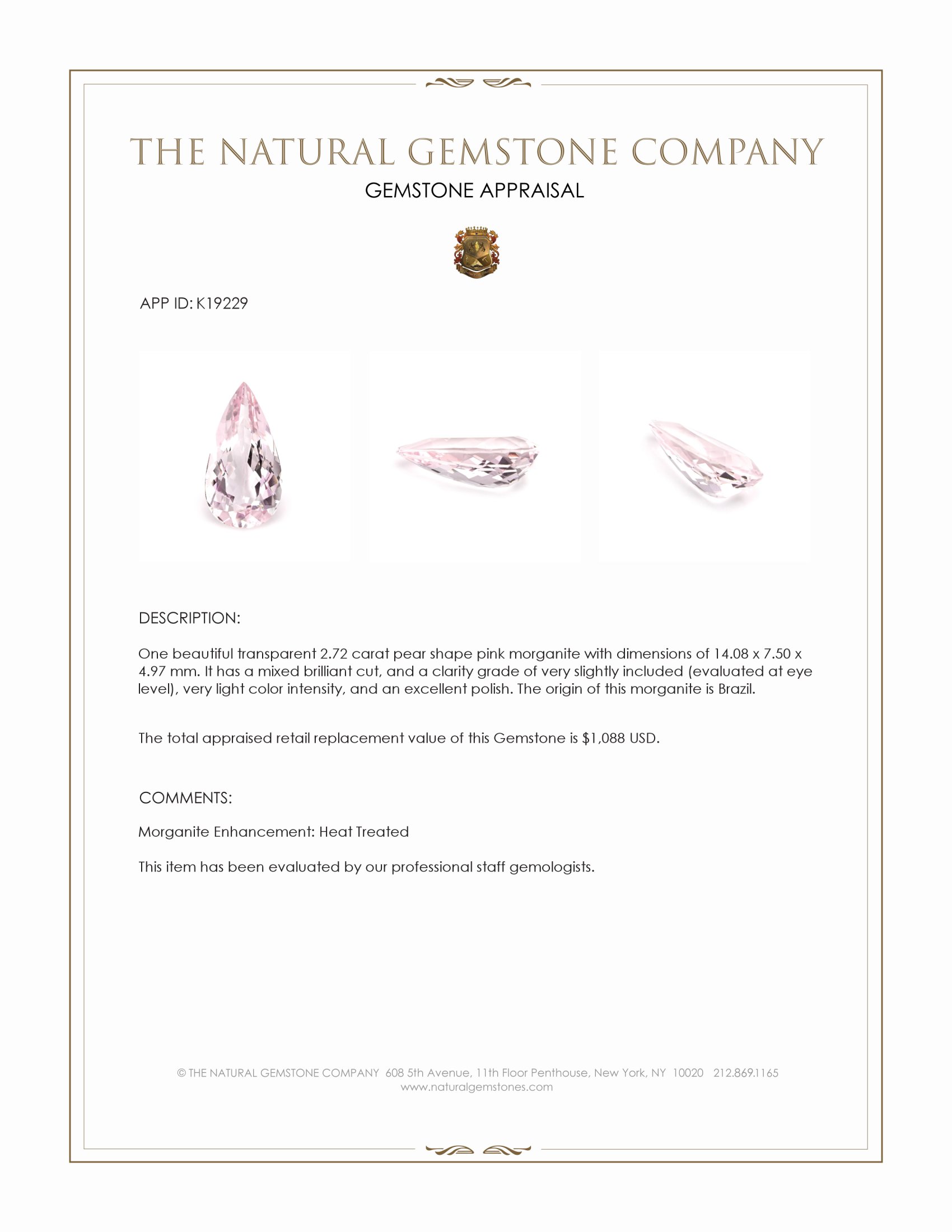 2.72 Ct. Morganite from Brazil