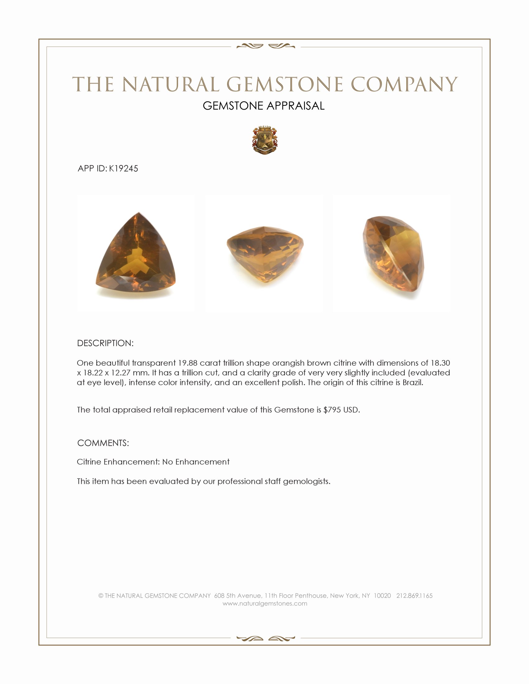 19.88 Ct. Citrine from Brazil