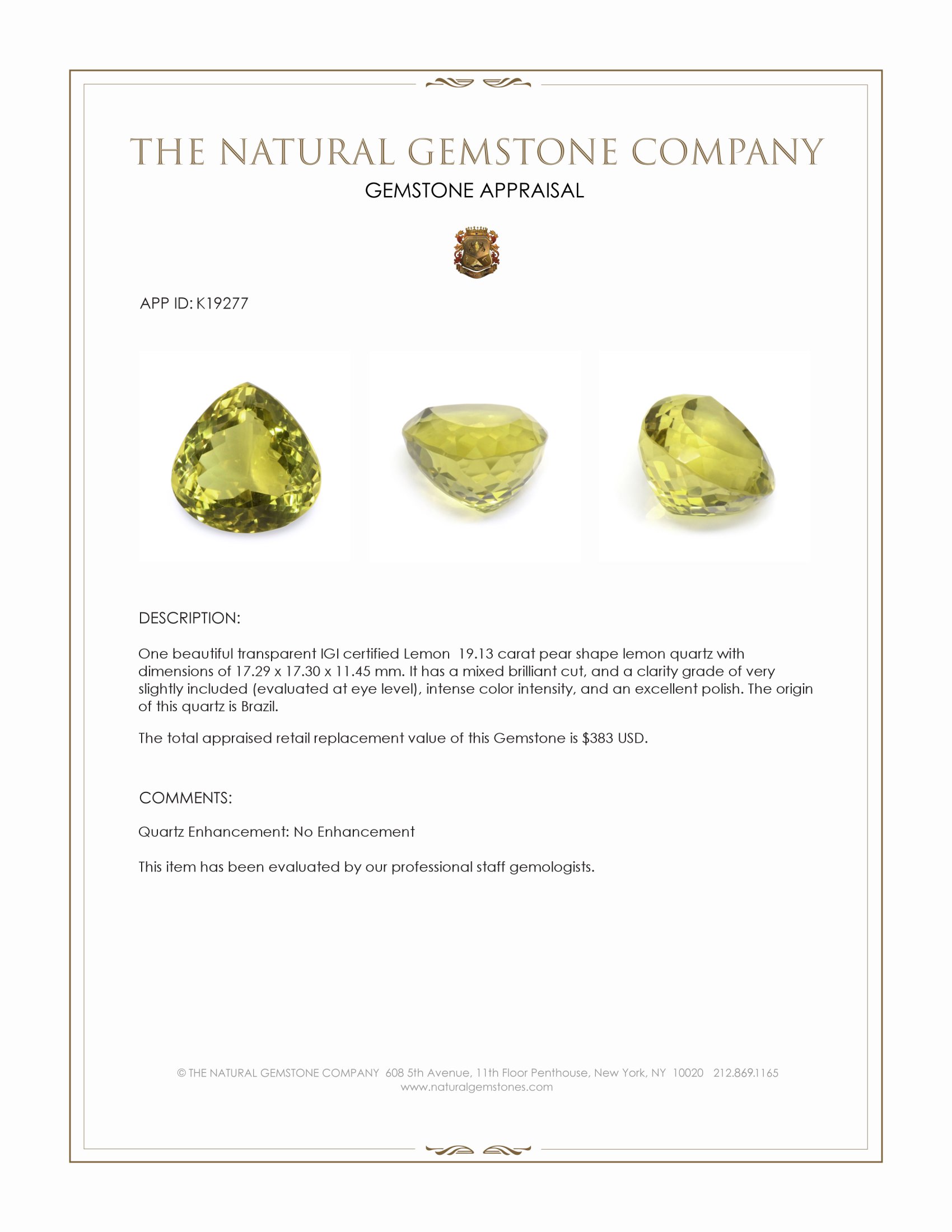 19.13 Ct. Lemon Quartz from Brazil