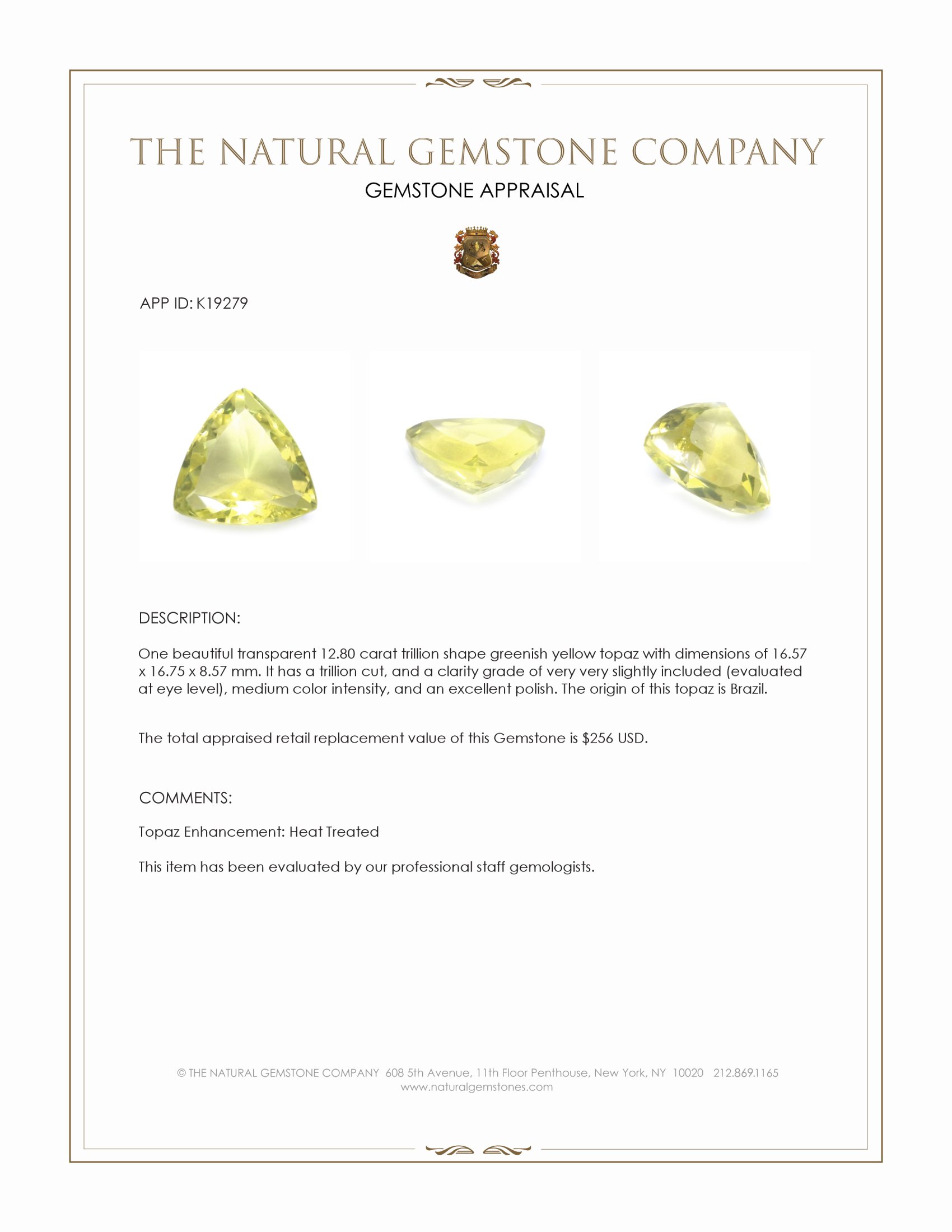 12.80 Ct. Topaz from Brazil