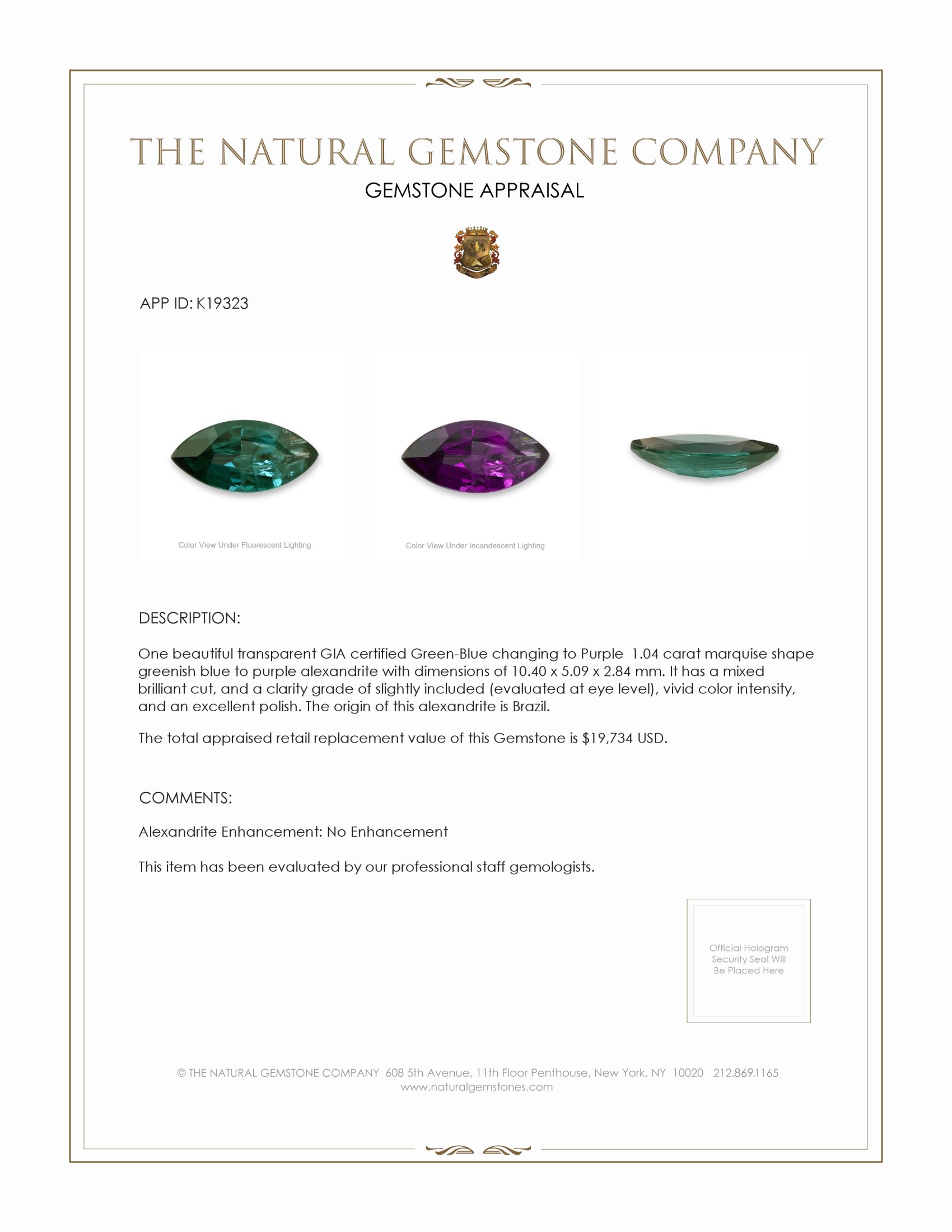 1.04 Ct. Alexandrite from Brazil