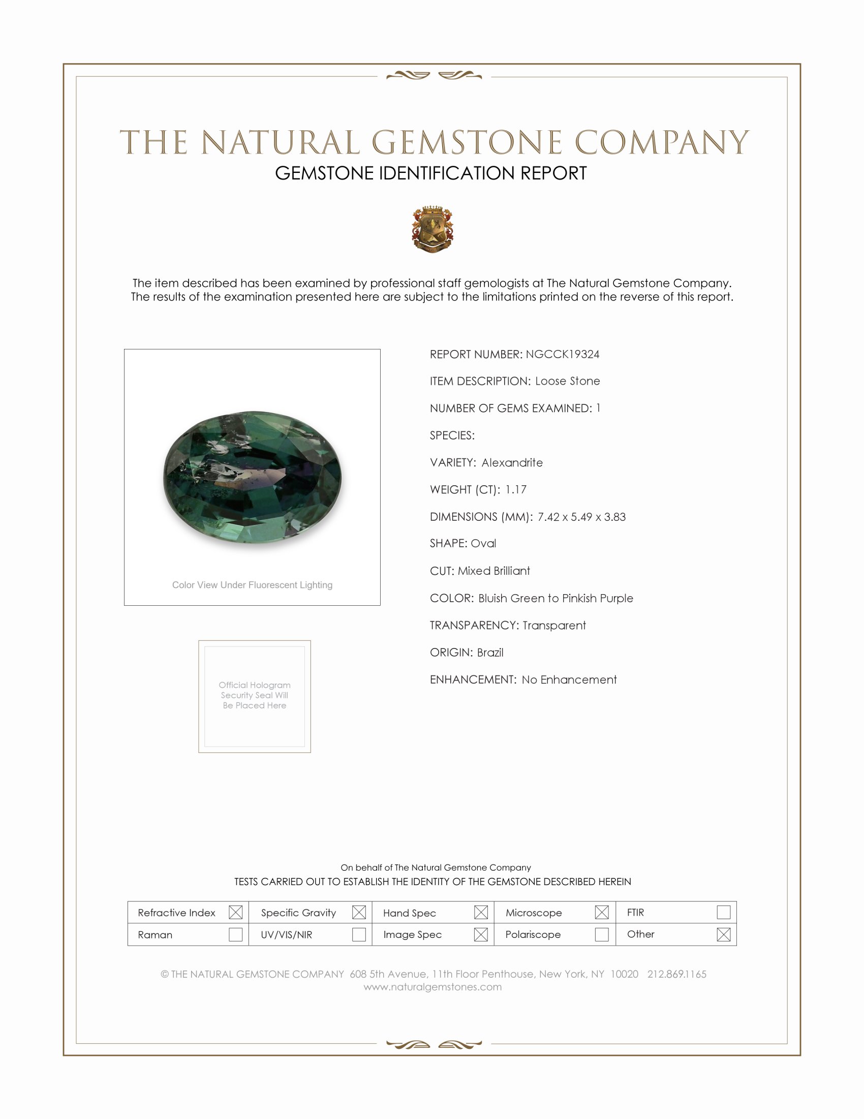 1.17 Ct. Alexandrite from Brazil