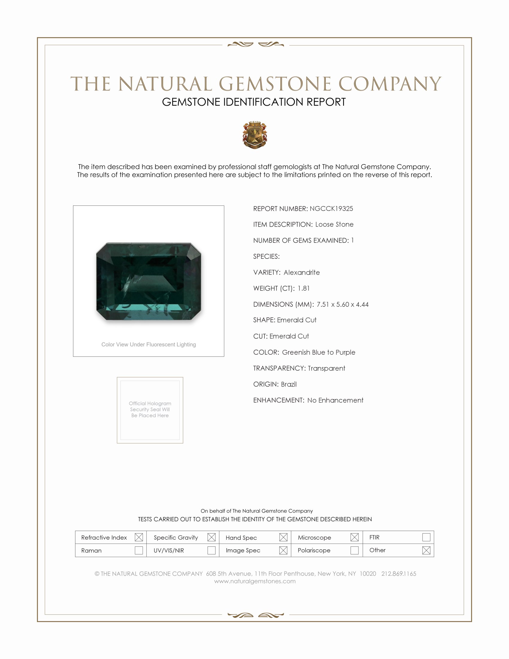 1.82 Ct. Alexandrite from Brazil