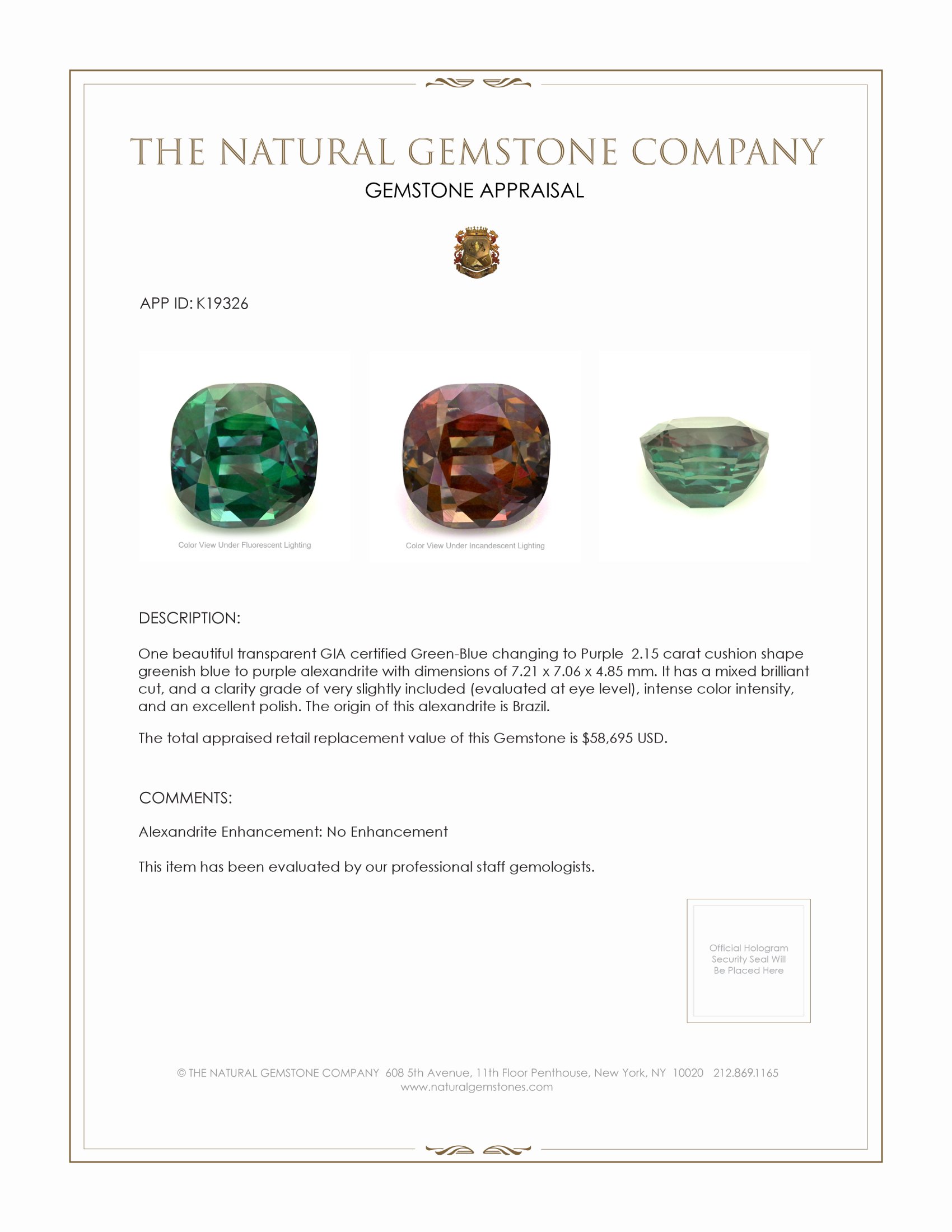 2.15 Ct. Alexandrite from Brazil