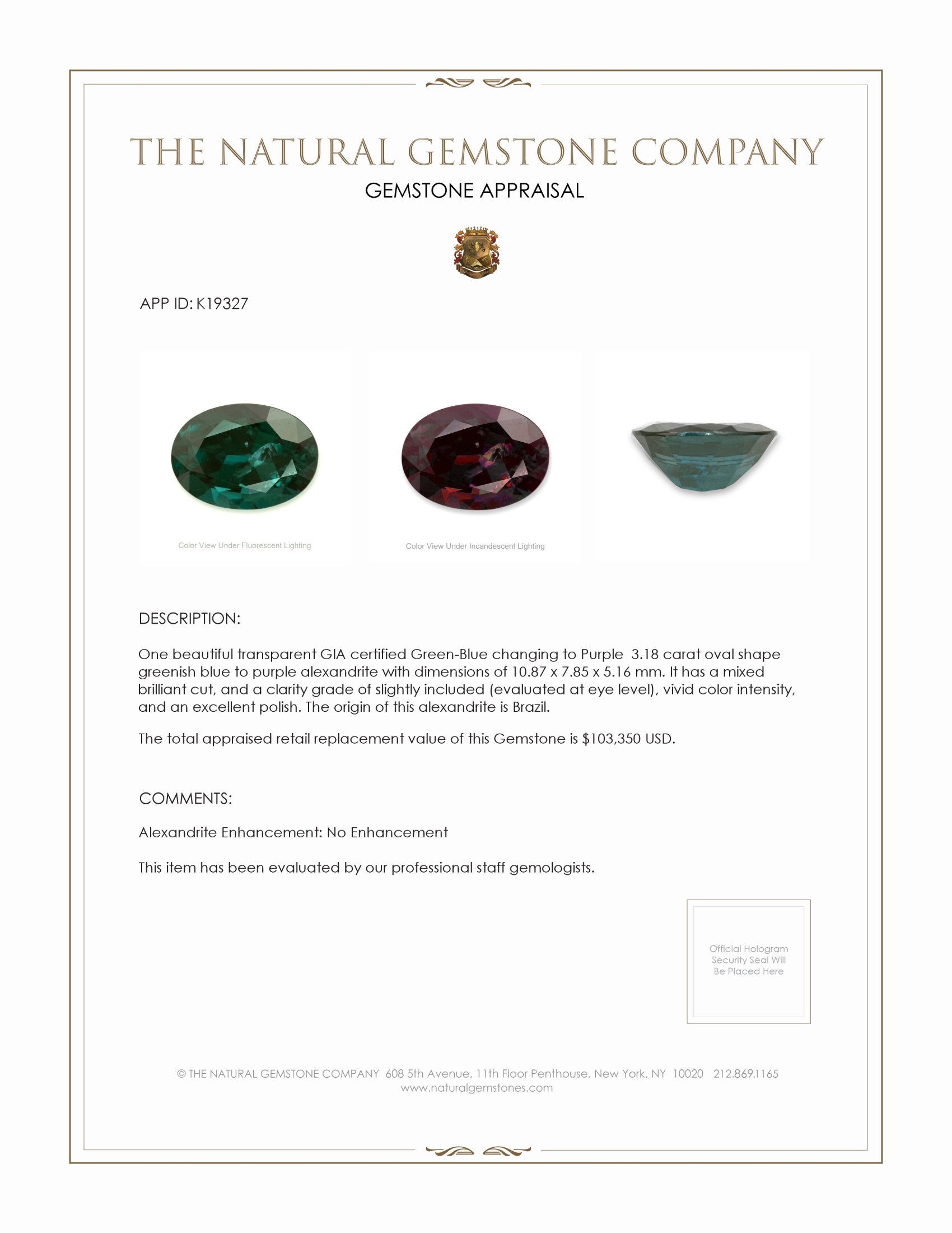 3.17 Ct. Alexandrite from Brazil