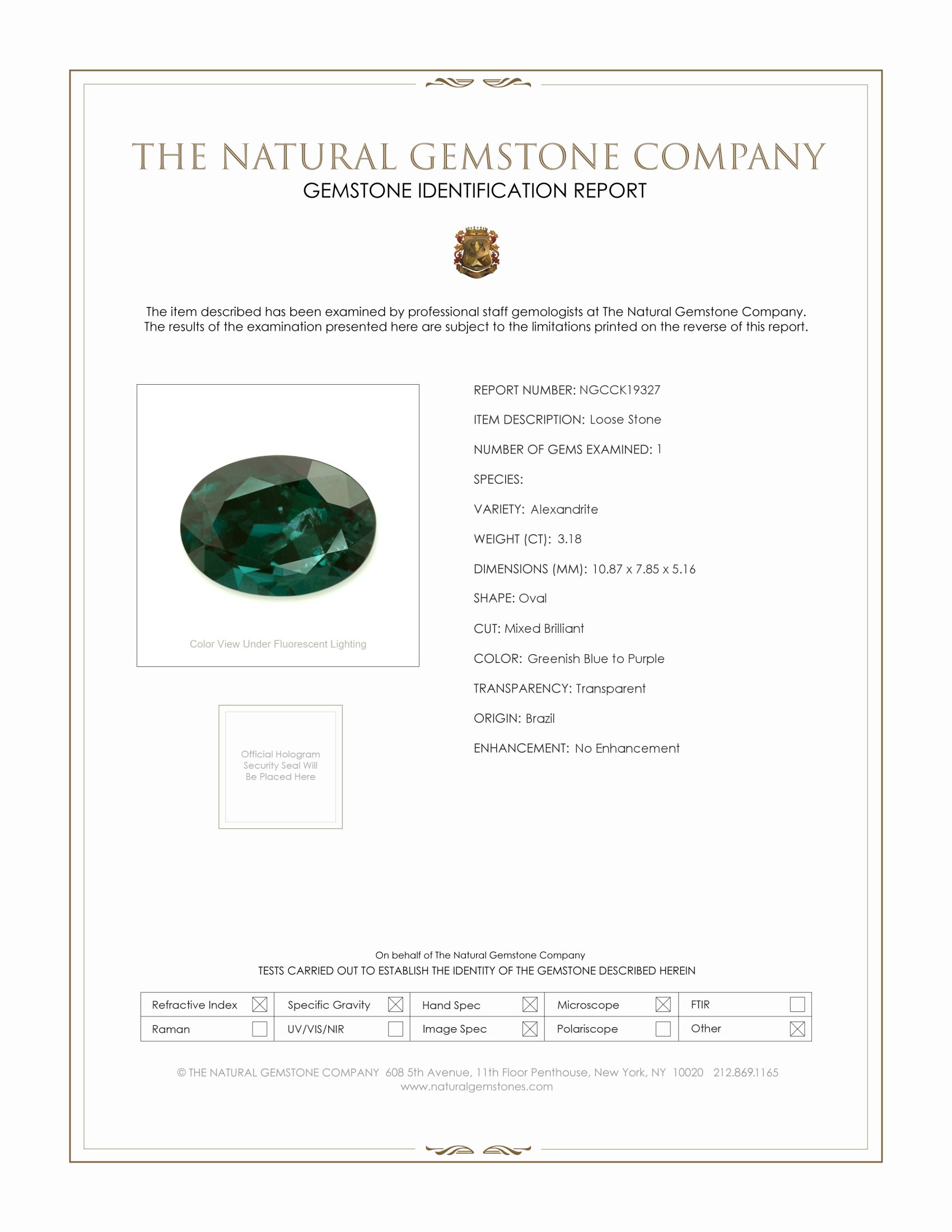 3.17 Ct. Alexandrite from Brazil