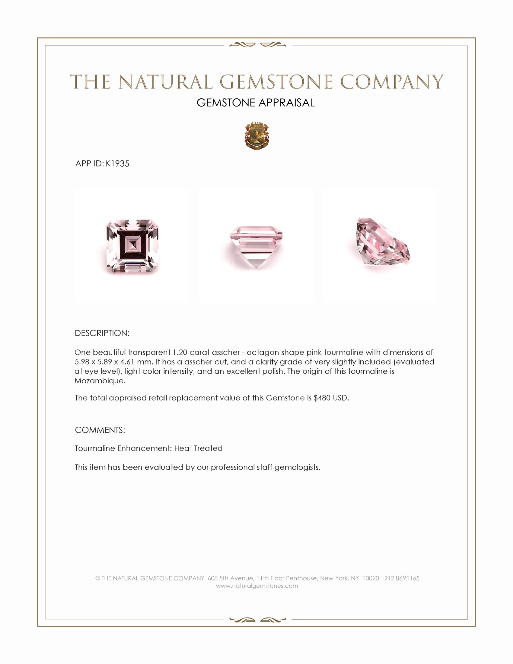 1.20 Ct. Pink Tourmaline from Mozambique