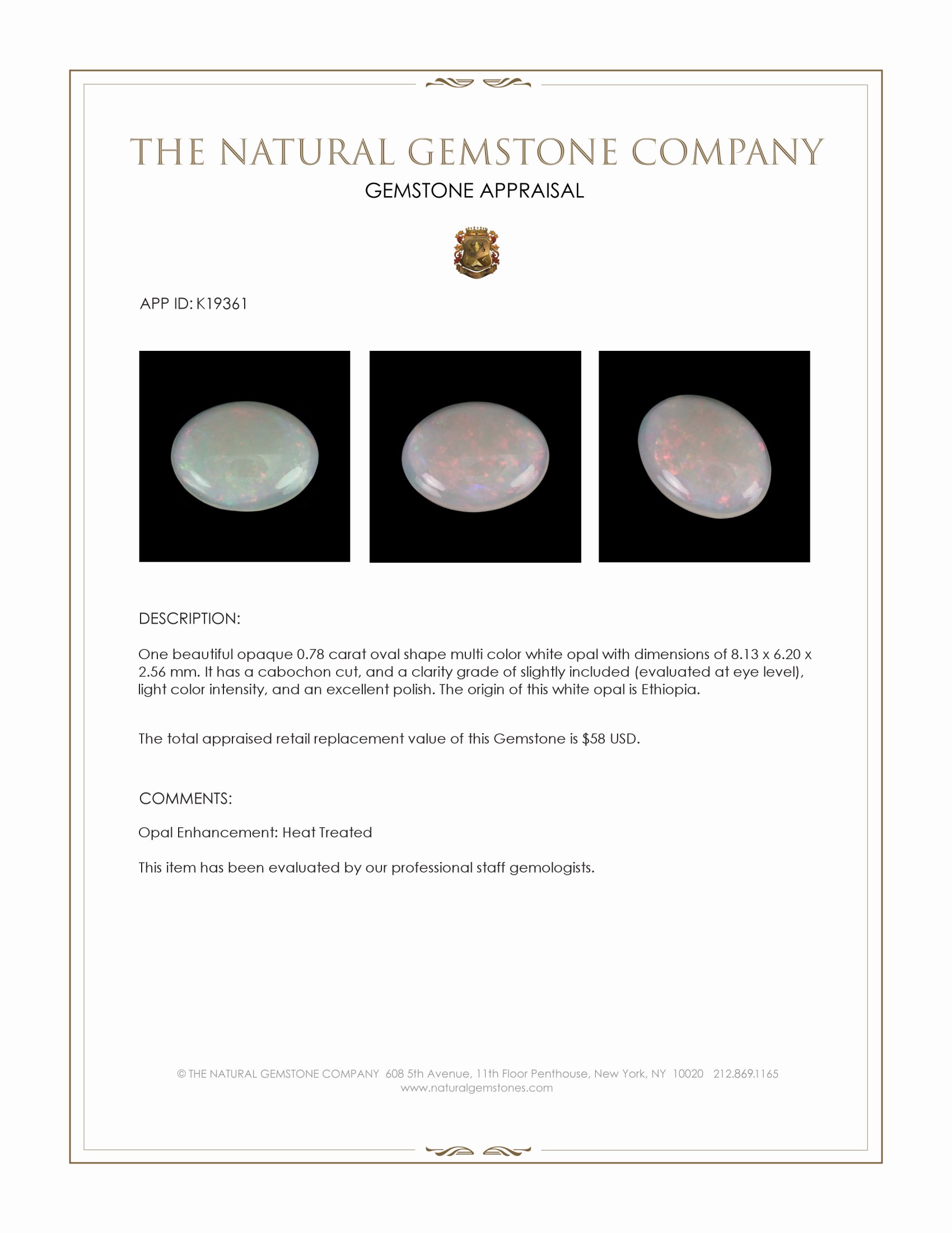 0.78 Ct. Cabochon White Opal from Ethiopia